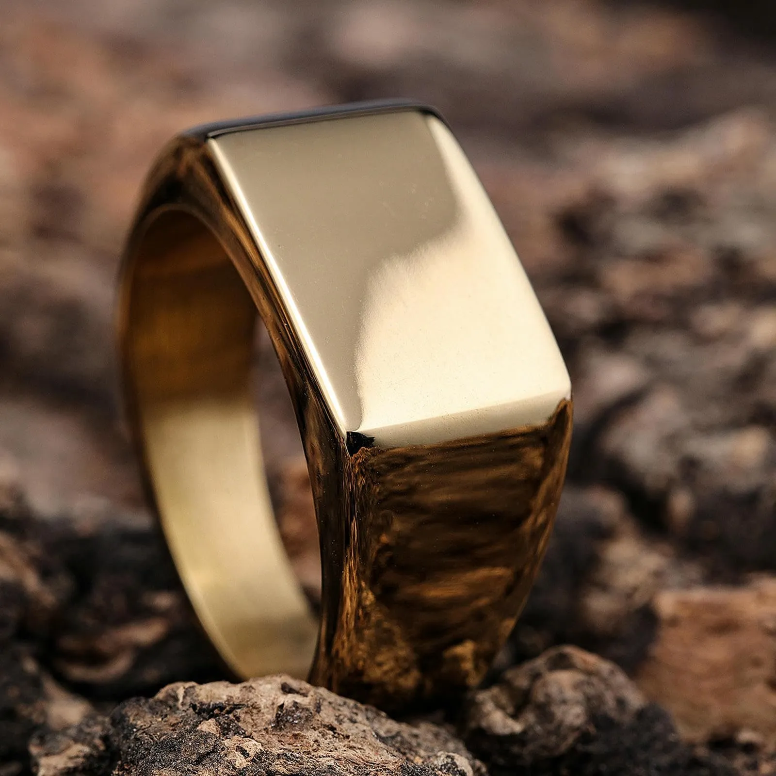 Sumpgle Anello in Acciaio Inossidabile e Titanio Rettangolare a Specchio - immagine 2