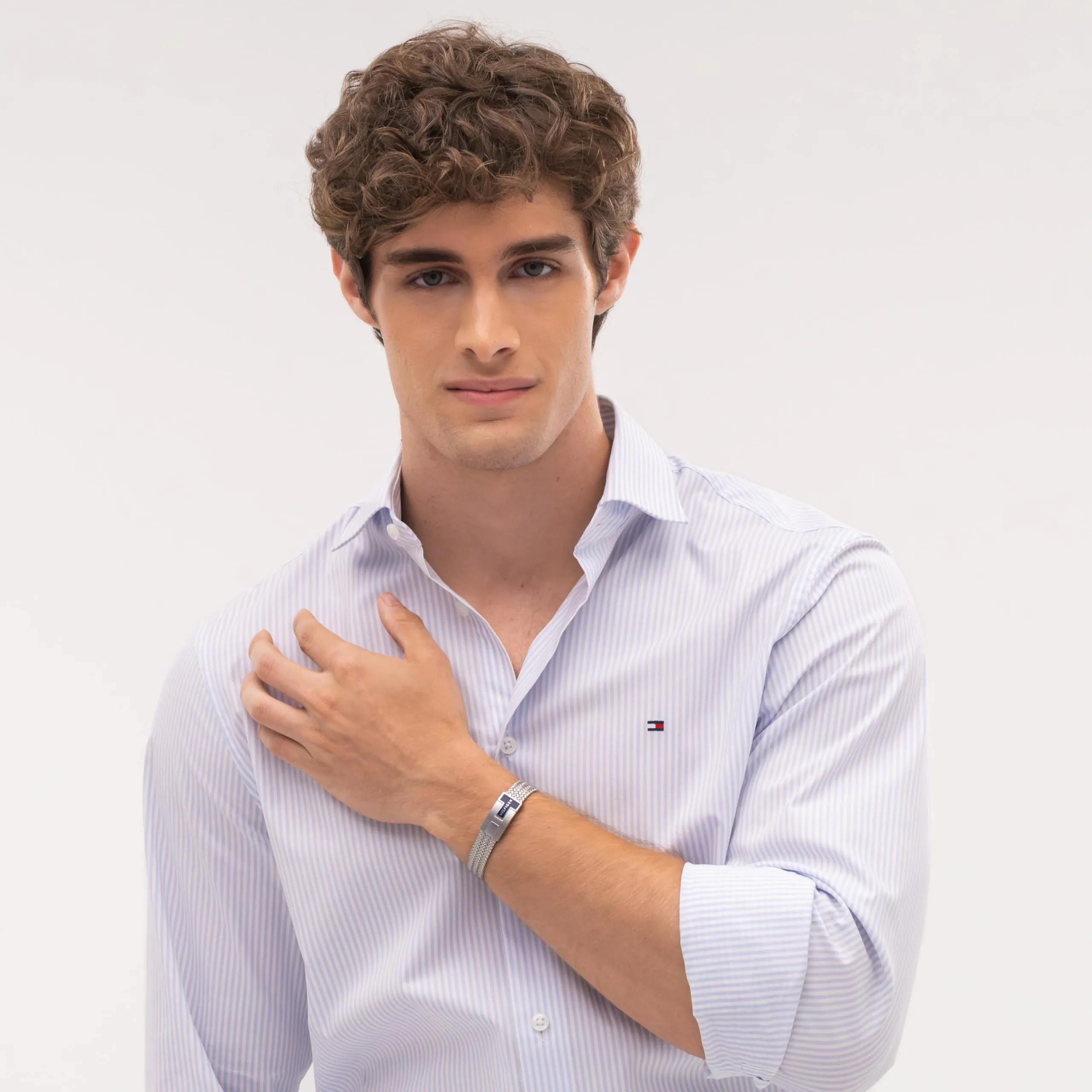 Bracciale uomo Tommy Hilfiger in maglia milanese in acciaio inossidabile argentato, regolabile, 2790705 - immagine 3