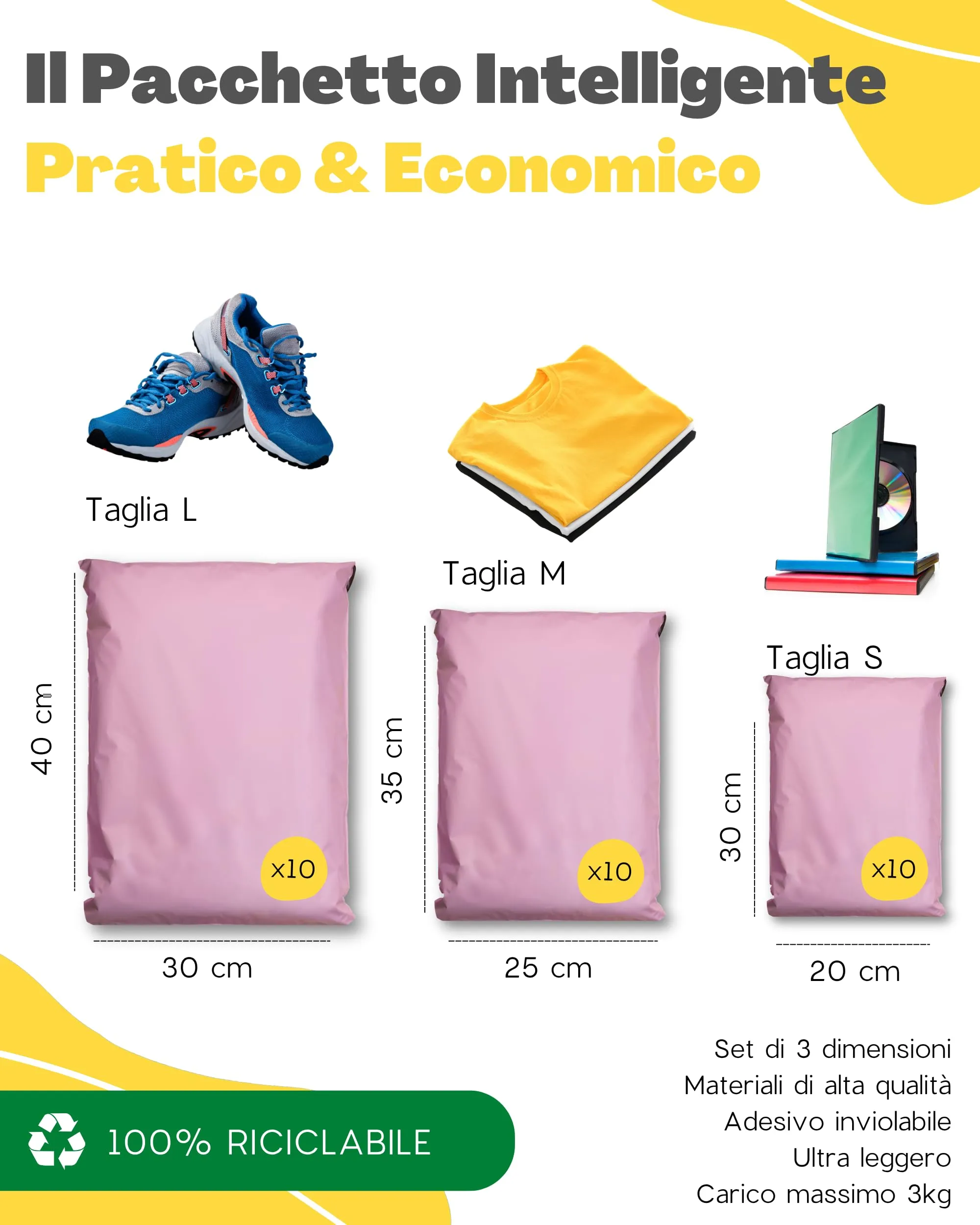 EmballaX Buste per Spedizioni Vinted, Taglie S/M/L, 30 Pezzi, Plastica Resistente e Impermeabile - immagine 5