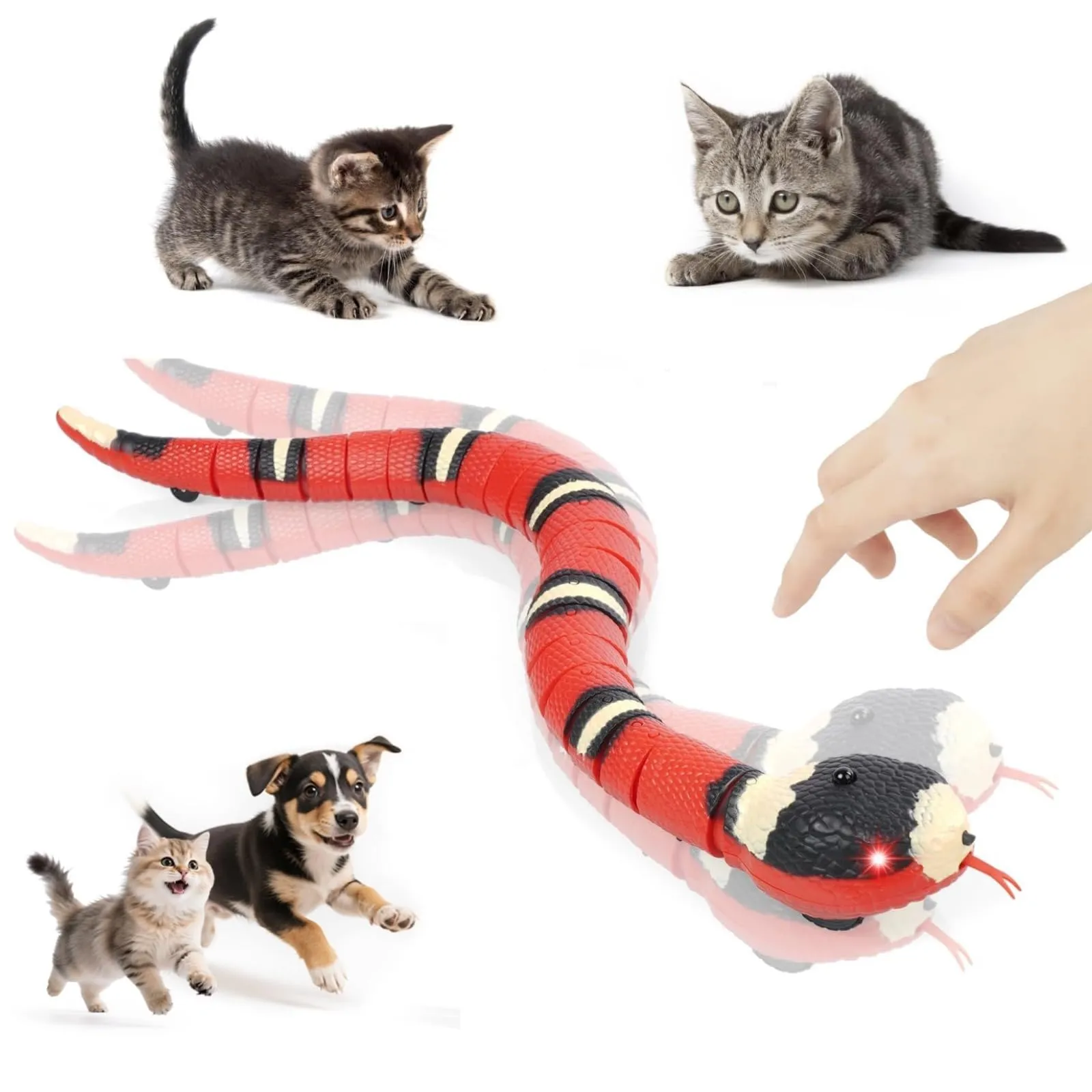 Adiwo Serpente Giocattolo Interattivo per Gatti, USB Ricaricabile con Smart Sensing e Lingua Movibile - immagine 1