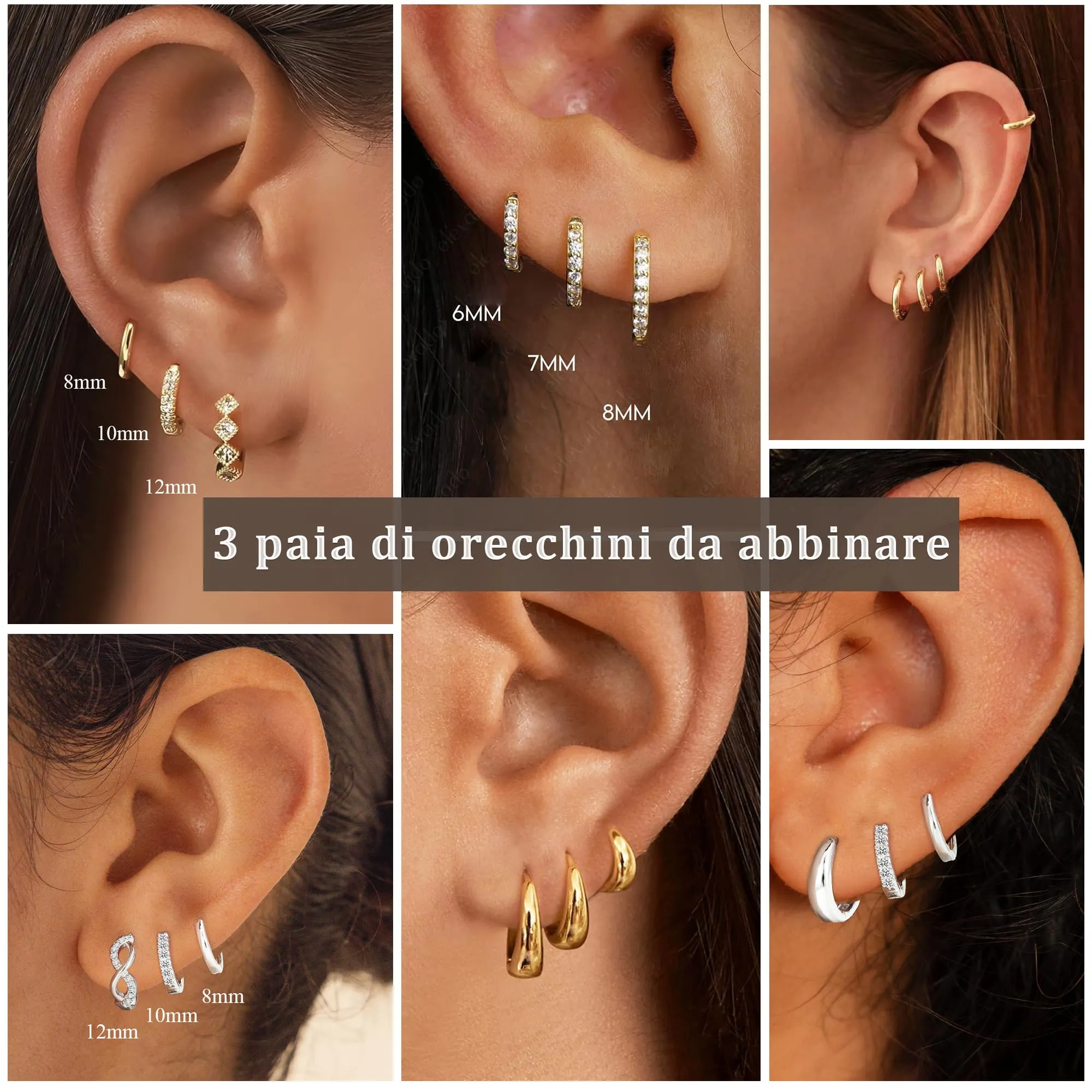 Rajputana Set di 3 Paia di Orecchini a Cerchio in Argento Dorato per Donna - immagine 3