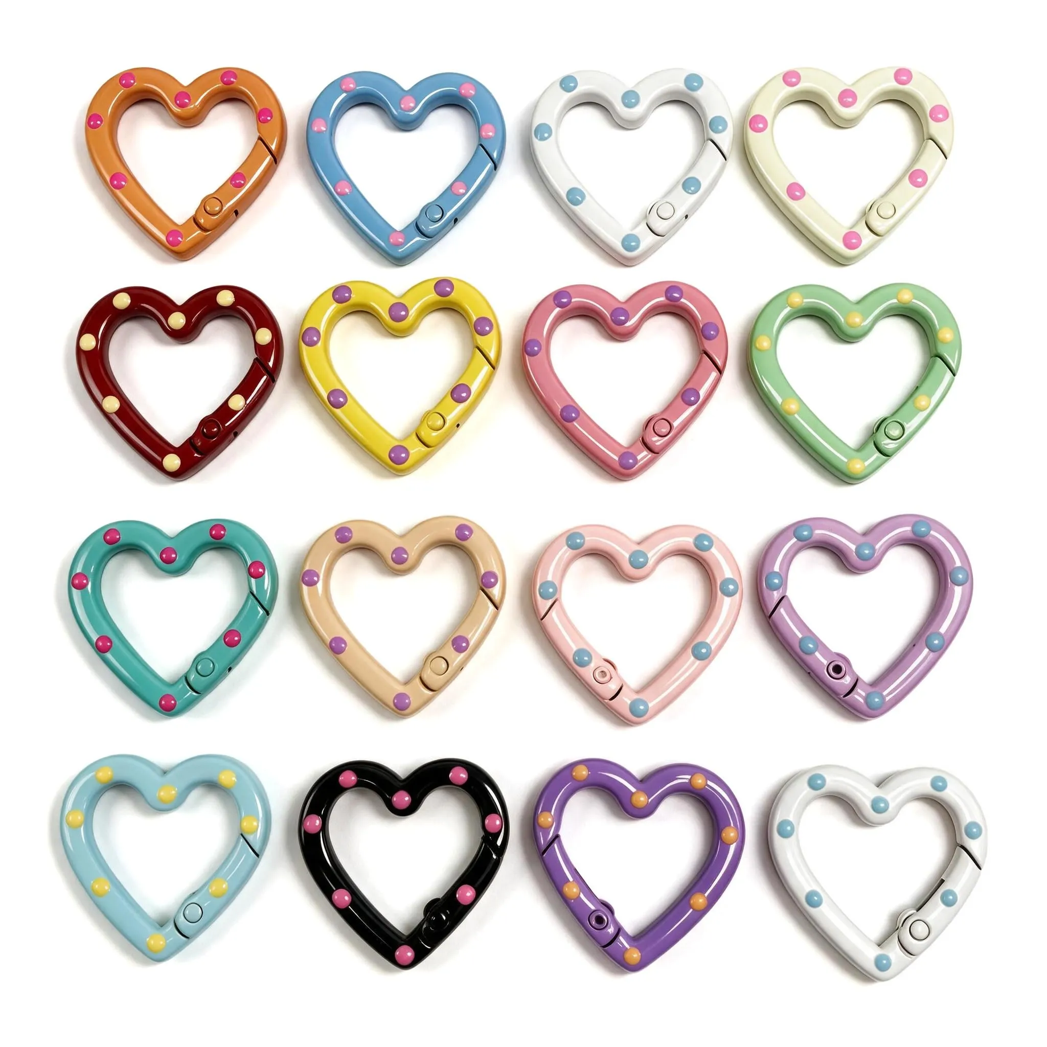 intellitoy Set di 12 mini moschettoni a forma di cuore per portachiavi, metallo, assortiti - immagine 1