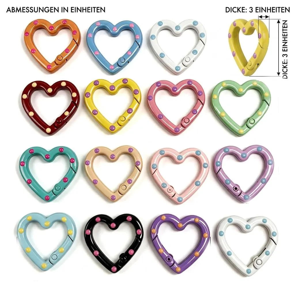 intellitoy Set di 12 mini moschettoni a forma di cuore per portachiavi, metallo, assortiti - immagine 2