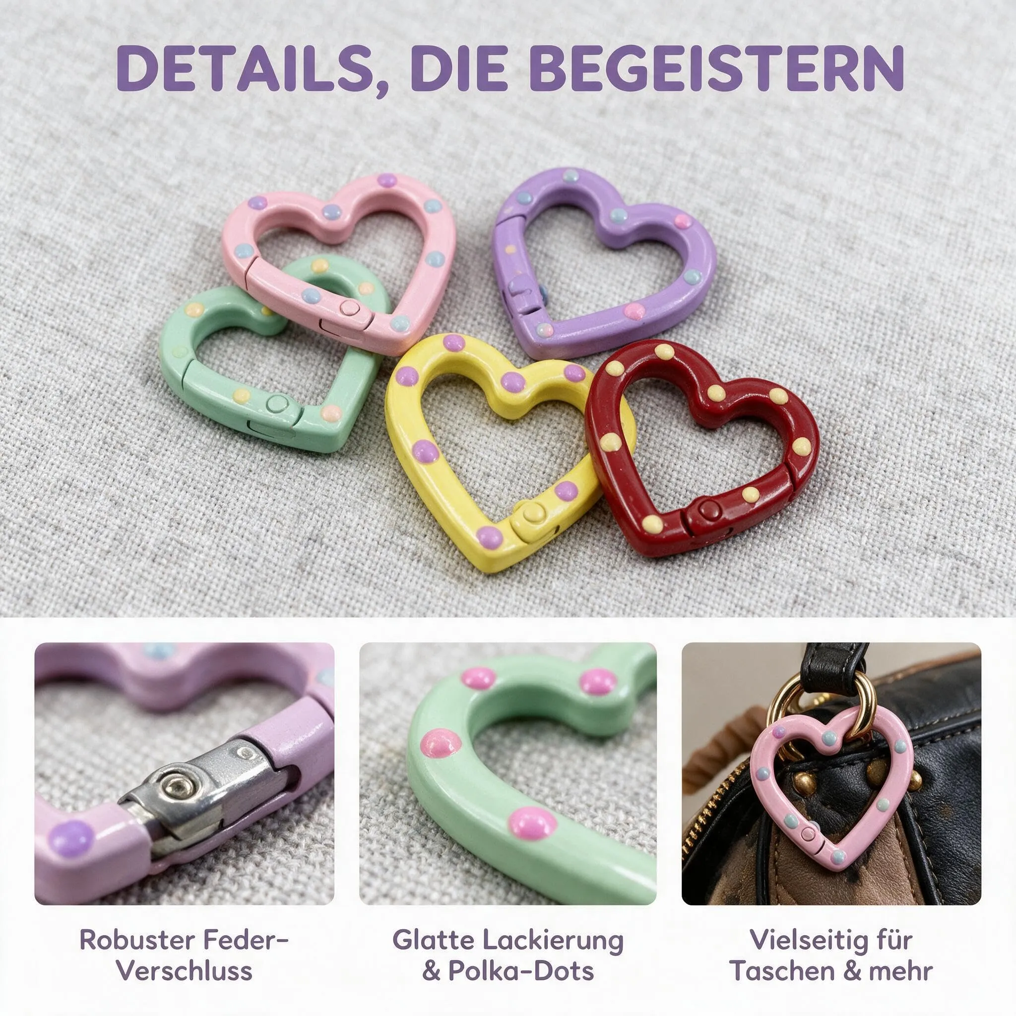 intellitoy Set di 12 mini moschettoni a forma di cuore per portachiavi, metallo, assortiti - immagine 4