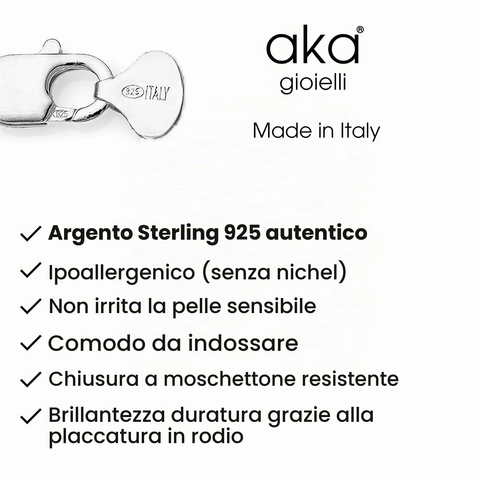 Aka Gioielli Collana in Argento Sterling 925 Rodiato Maglia Grumetta Cubana 3 mm - 45 cm - immagine 6