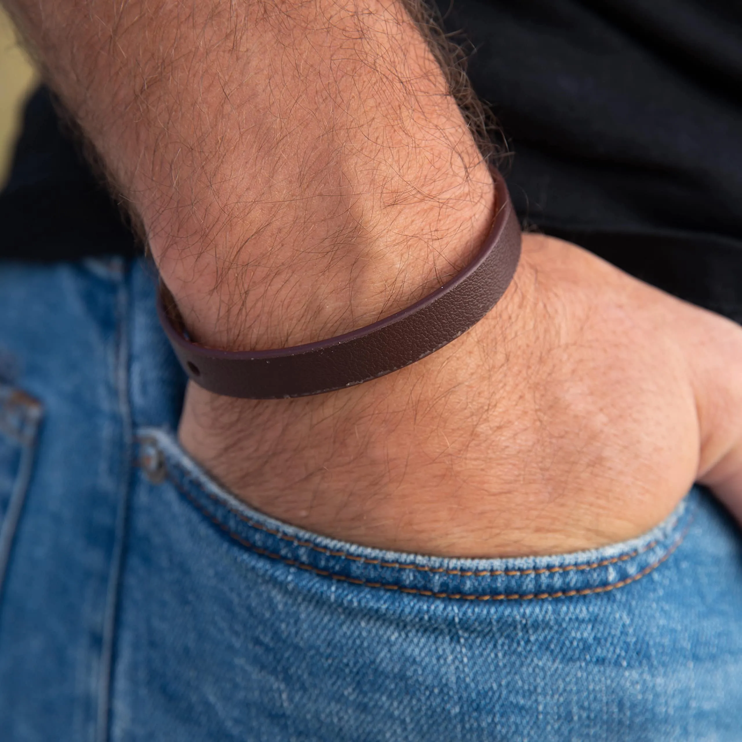 Made by Nami Bracciale Pelle Vegana Uomo Regolabile 17-21cm Nichel Free Marrone - immagine 2