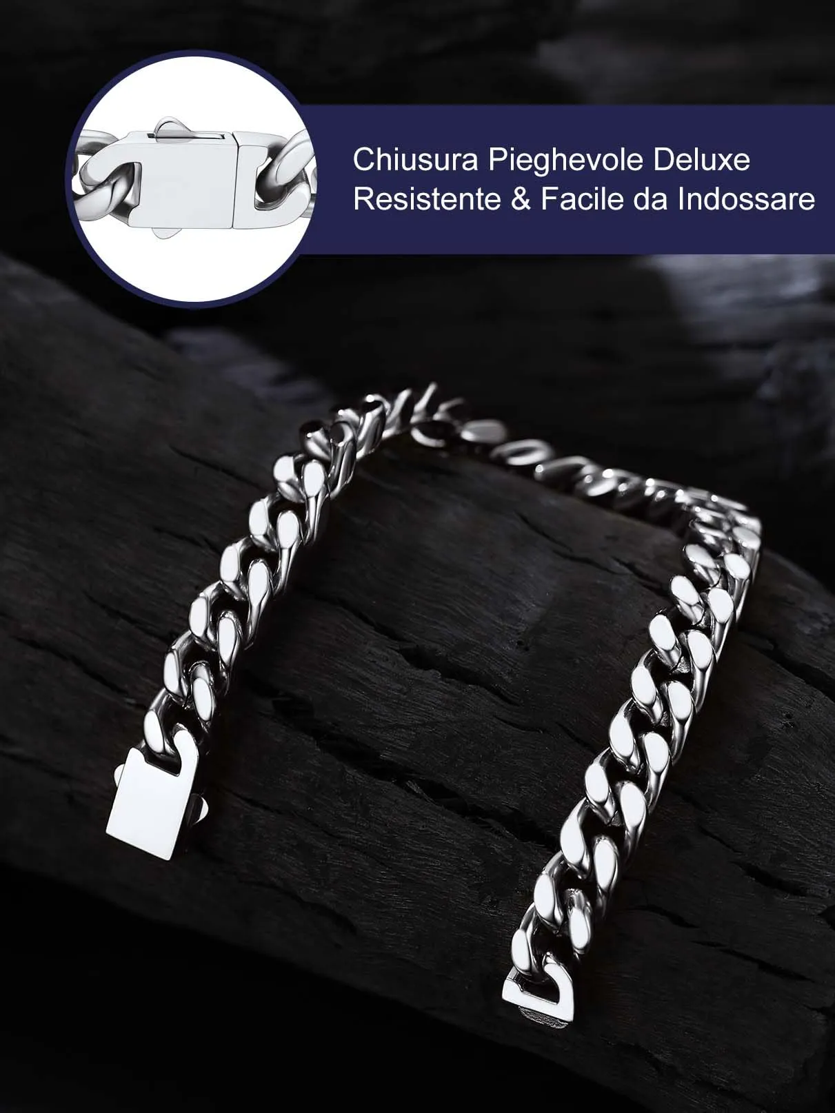 Bandmax Bracciale a Catena Cubana in Acciaio Inossidabile, 9 mm x 19 cm - immagine 5