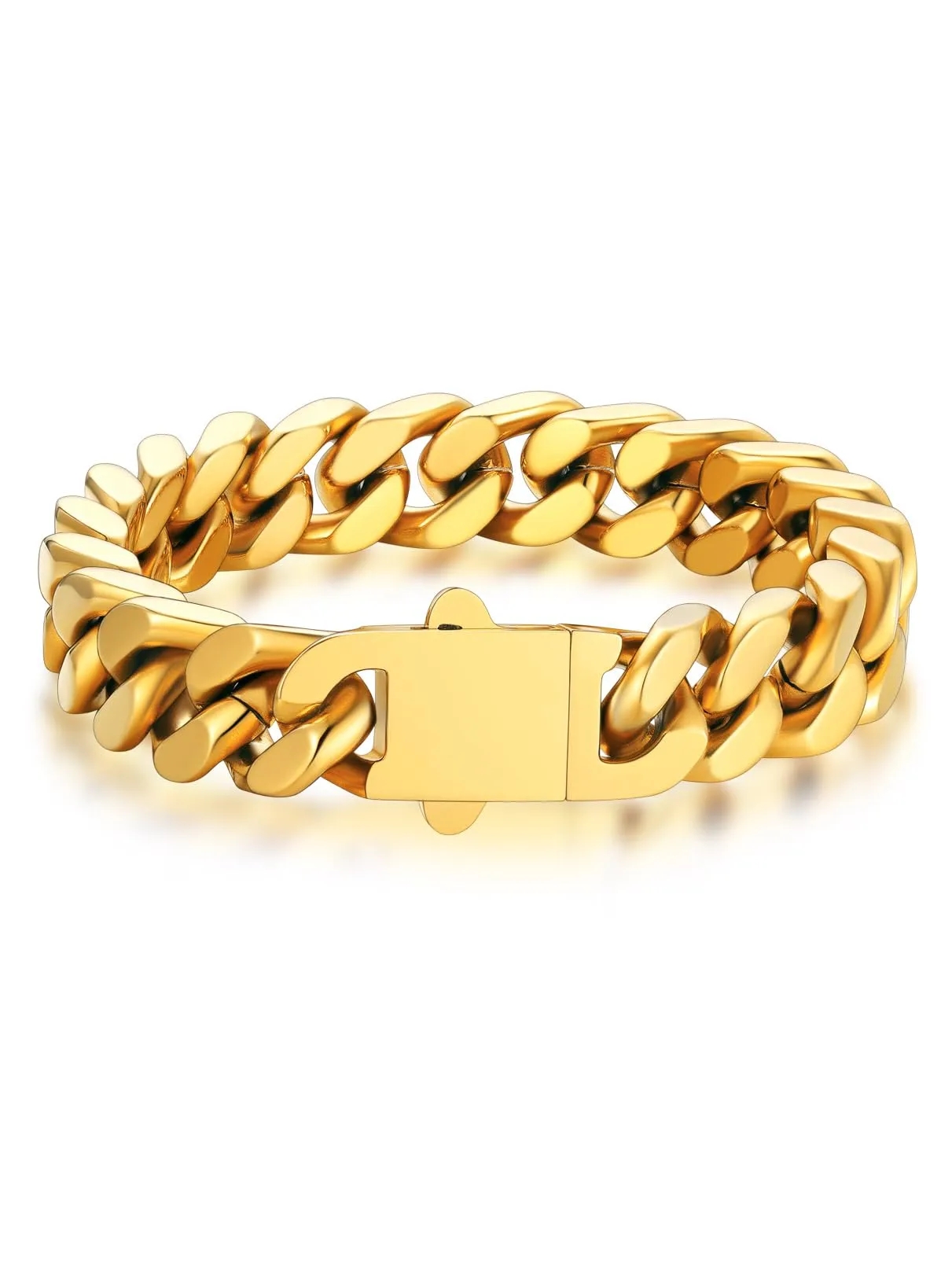 Bandmax Bracciale a Catena Cubana in Acciaio Inossidabile Placcato Oro 18K, 12mm x 19cm - immagine 1