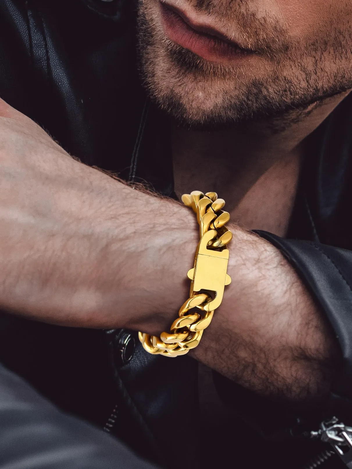 Bandmax Bracciale a Catena Cubana in Acciaio Inossidabile Placcato Oro 18K, 12mm x 19cm - immagine 3