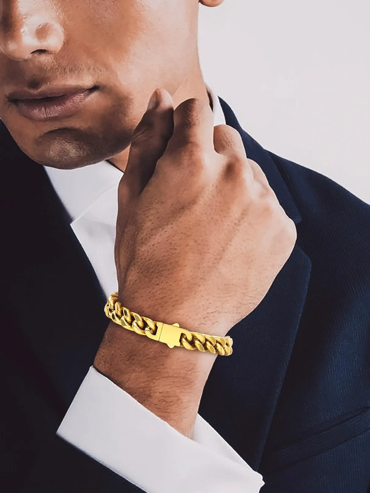 Bandmax Bracciale a Catena Cubana in Acciaio Inossidabile Placcato Oro 18K, 9 mm x 23 cm - immagine 2