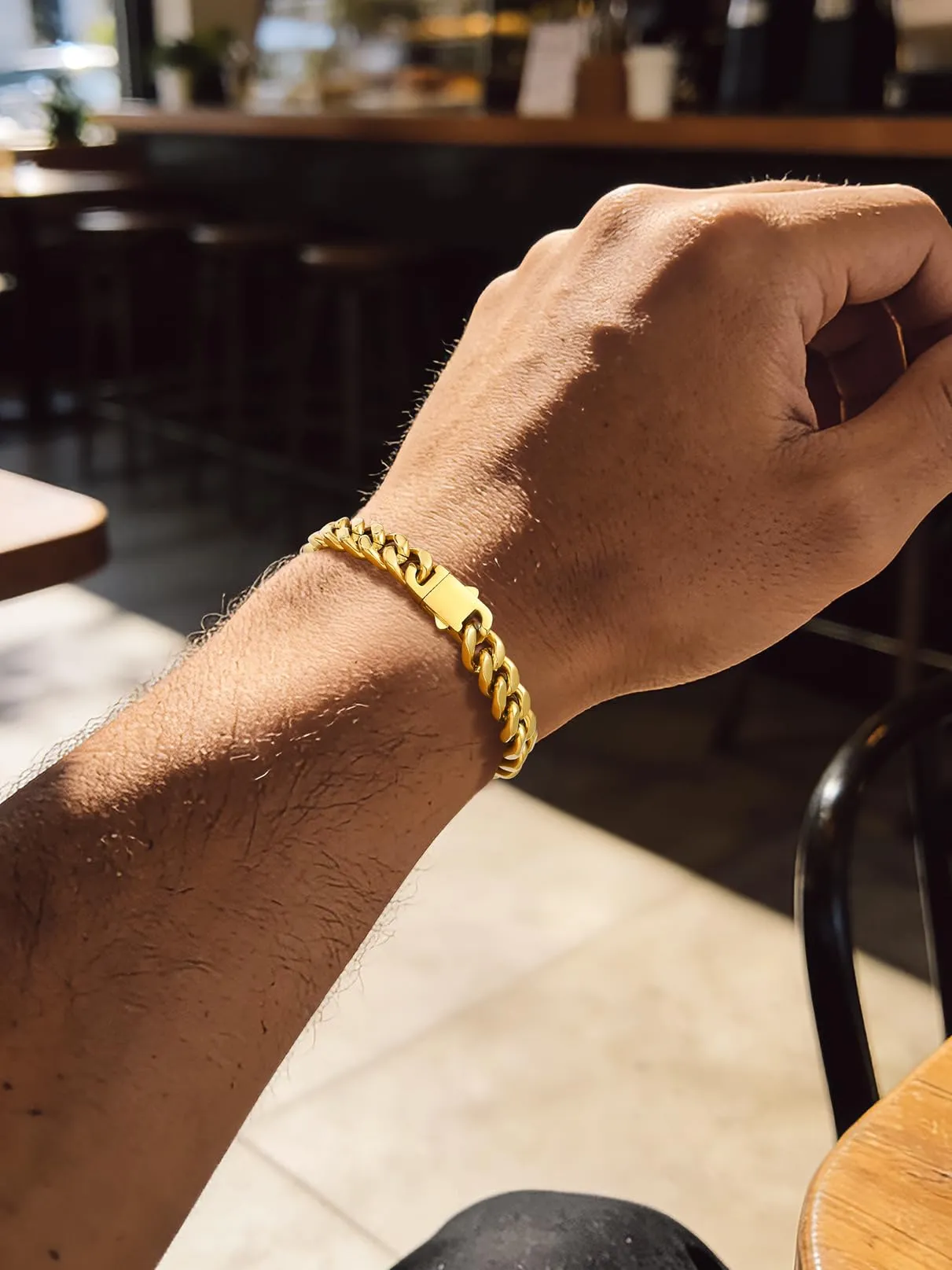 Bandmax Bracciale a Catena Cubana in Acciaio Inossidabile Placcato Oro 18K, 9 mm x 23 cm - immagine 3
