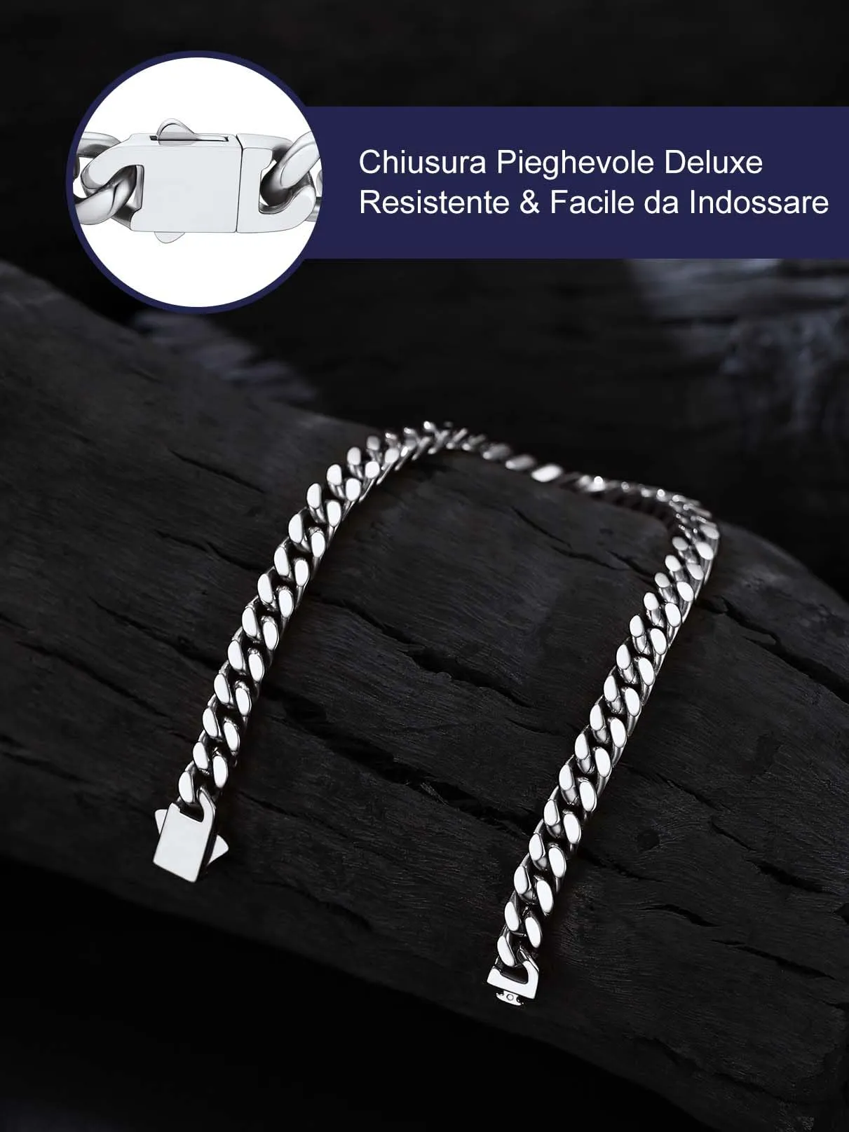 Bandmax Bracciale a Catena Cubana in Acciaio Inossidabile, 5 mm x 19 cm - immagine 4