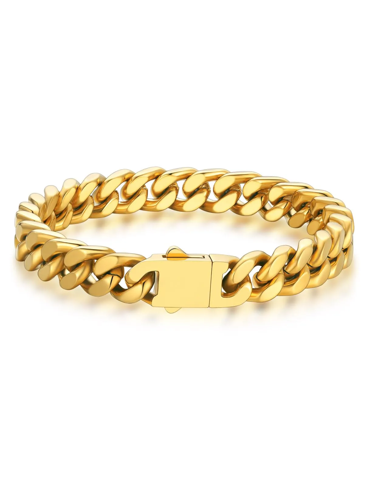 Bandmax Bracciale a Catena Cubana in Acciaio Inossidabile Placcato Oro 18K, 9mm x 21cm - immagine 1