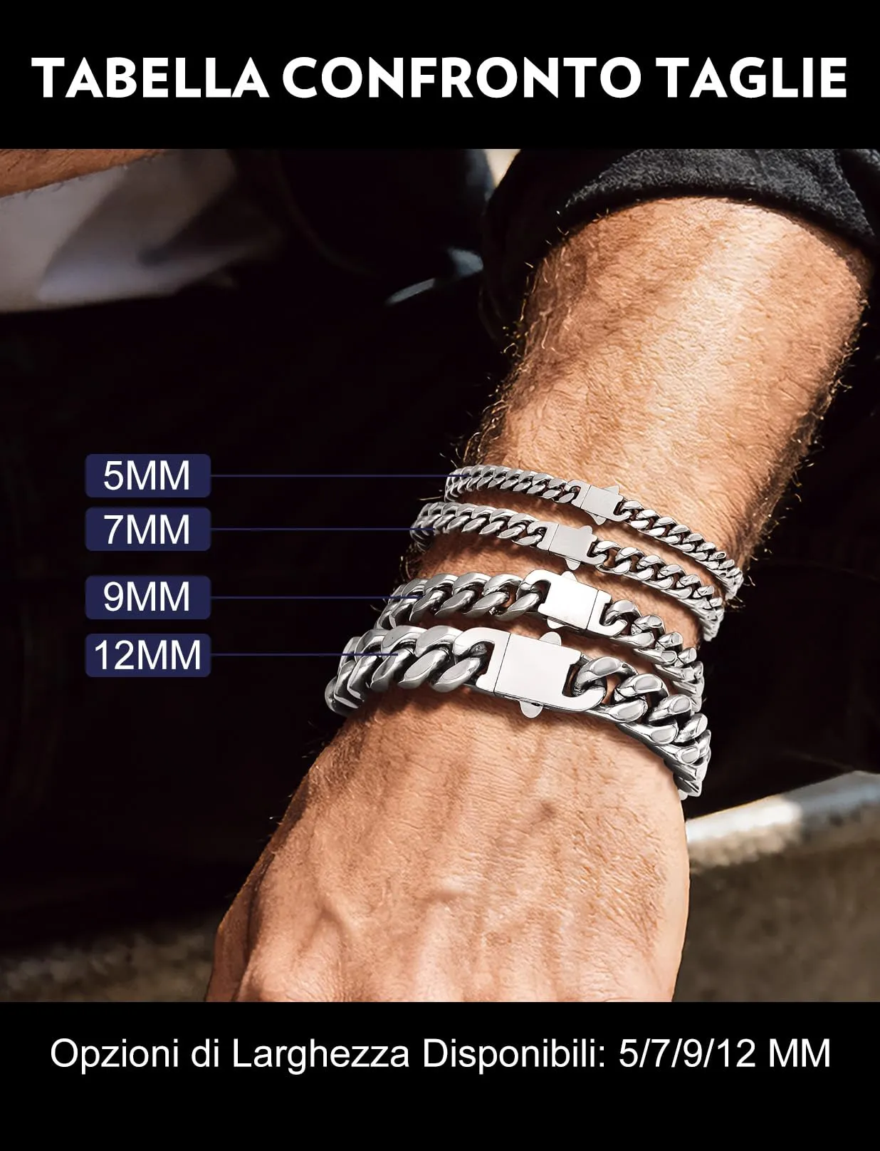 Bandmax Bracciale a Catena Cubana in Acciaio Inossidabile, 7 mm x 19 cm - immagine 6