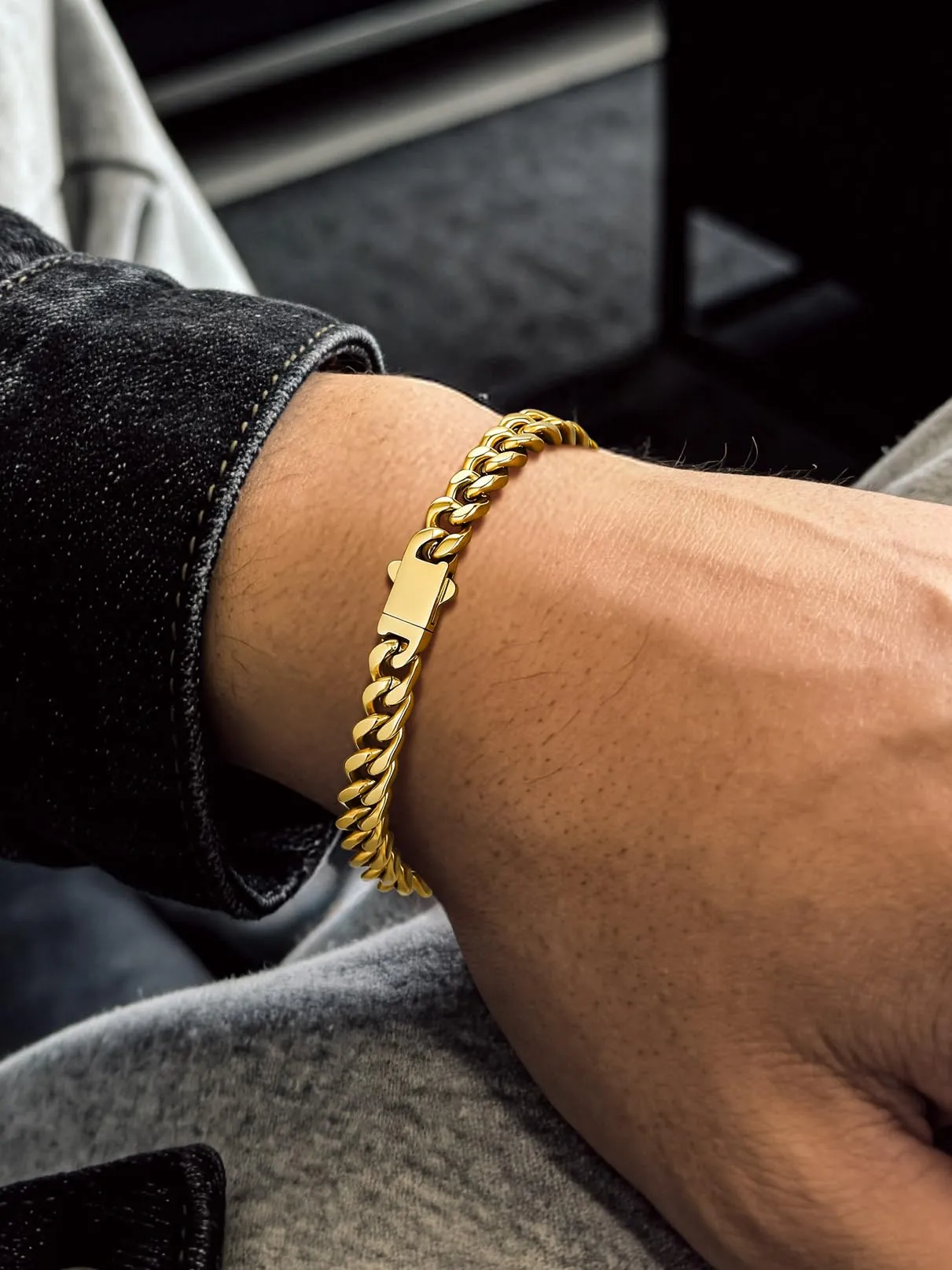 Bandmax Bracciale a Catena Cubana in Acciaio Inossidabile Placcato Oro 18K, 7 mm x 23 cm - immagine 3