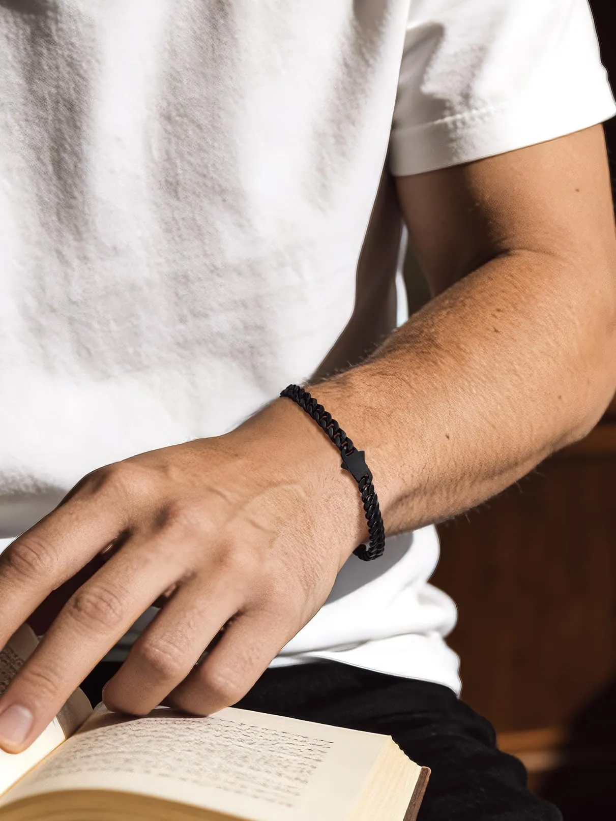 Bandmax Bracciale a Catena Cubana in Acciaio Inossidabile Placcato Nero, 5 mm x 21 cm - immagine 2