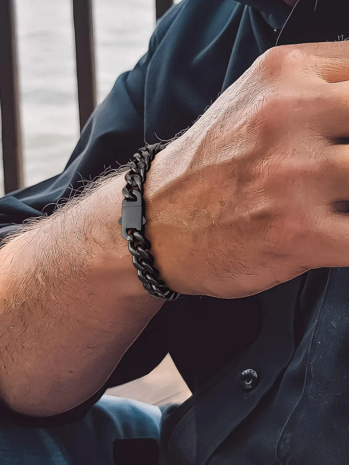 Bandmax Bracciale a Catena Cubana in Acciaio Inossidabile Placcato Nero, 9 mm x 21 cm - immagine 3