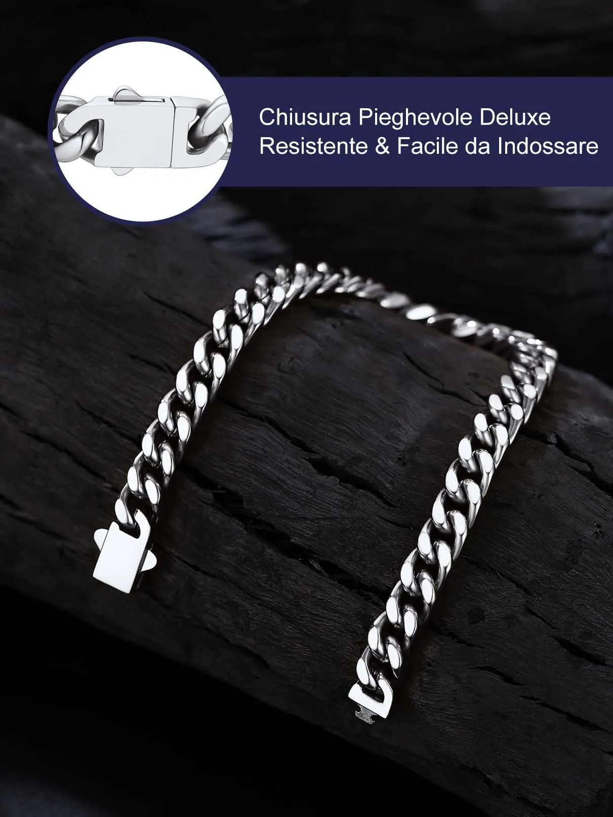 Bandmax Bracciale a Catena Cubana in Acciaio Inossidabile, 7 mm x 21 cm - immagine 5