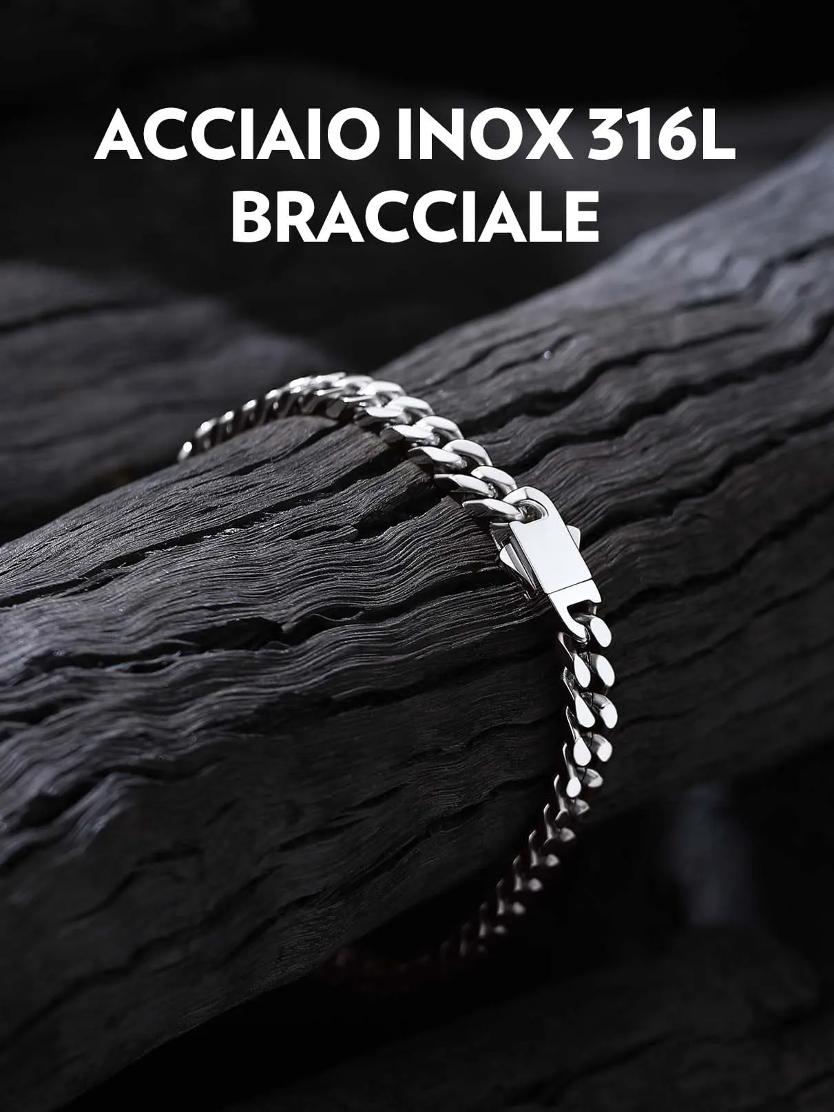 Bandmax Bracciale a Catena Cubana in Acciaio Inossidabile, 5 mm x 23 cm - immagine 3