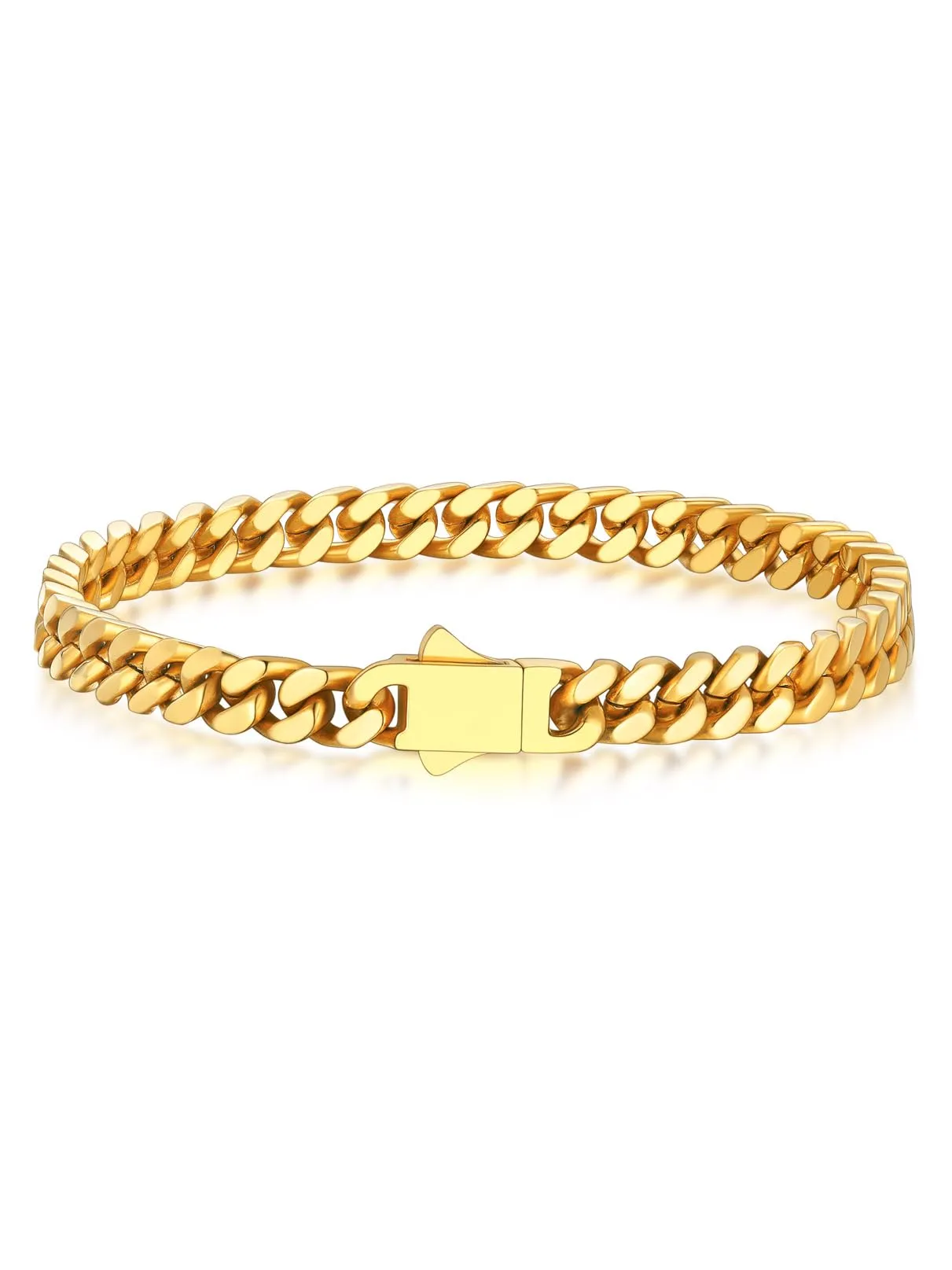 Bandmax Bracciale a Catena Cubana in Acciaio Inossidabile Placcato Oro 18K, 5mm x 23cm - immagine 1