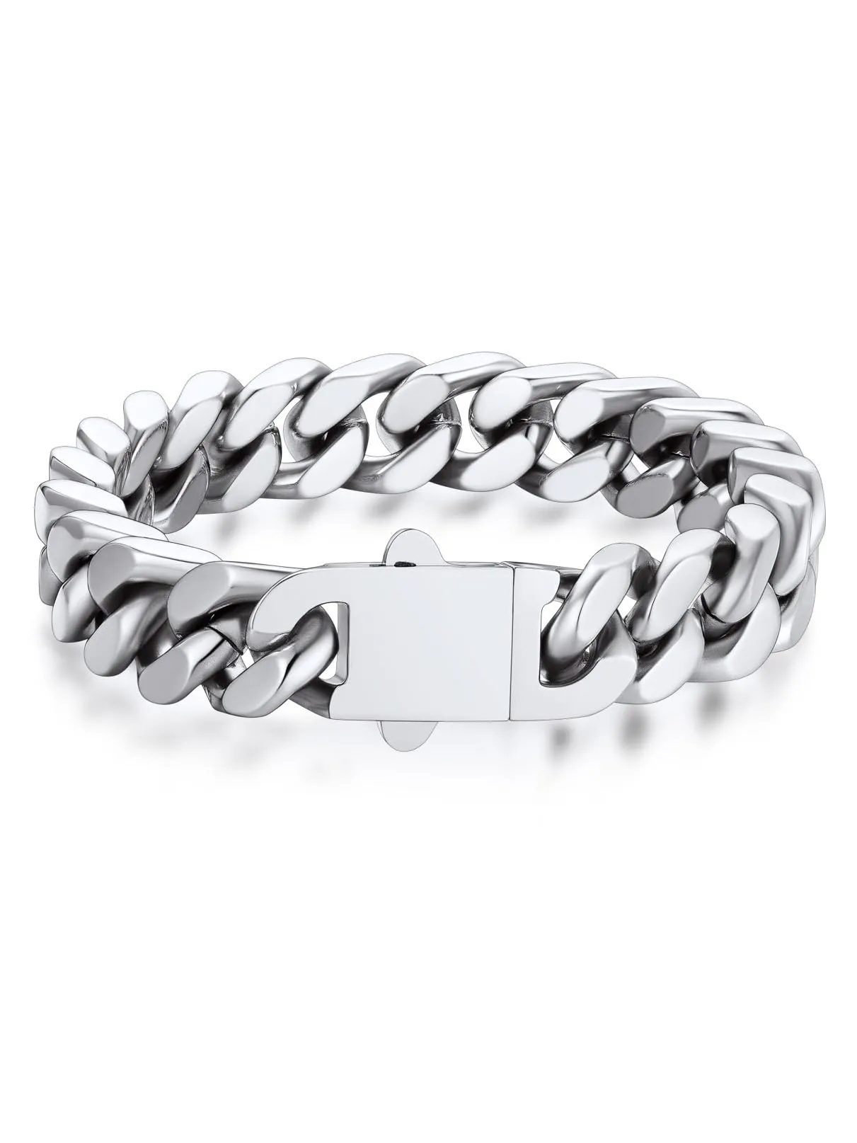 Bandmax Bracciale a Catena Cubana in Acciaio Inossidabile, 12mm x 21cm - immagine 1