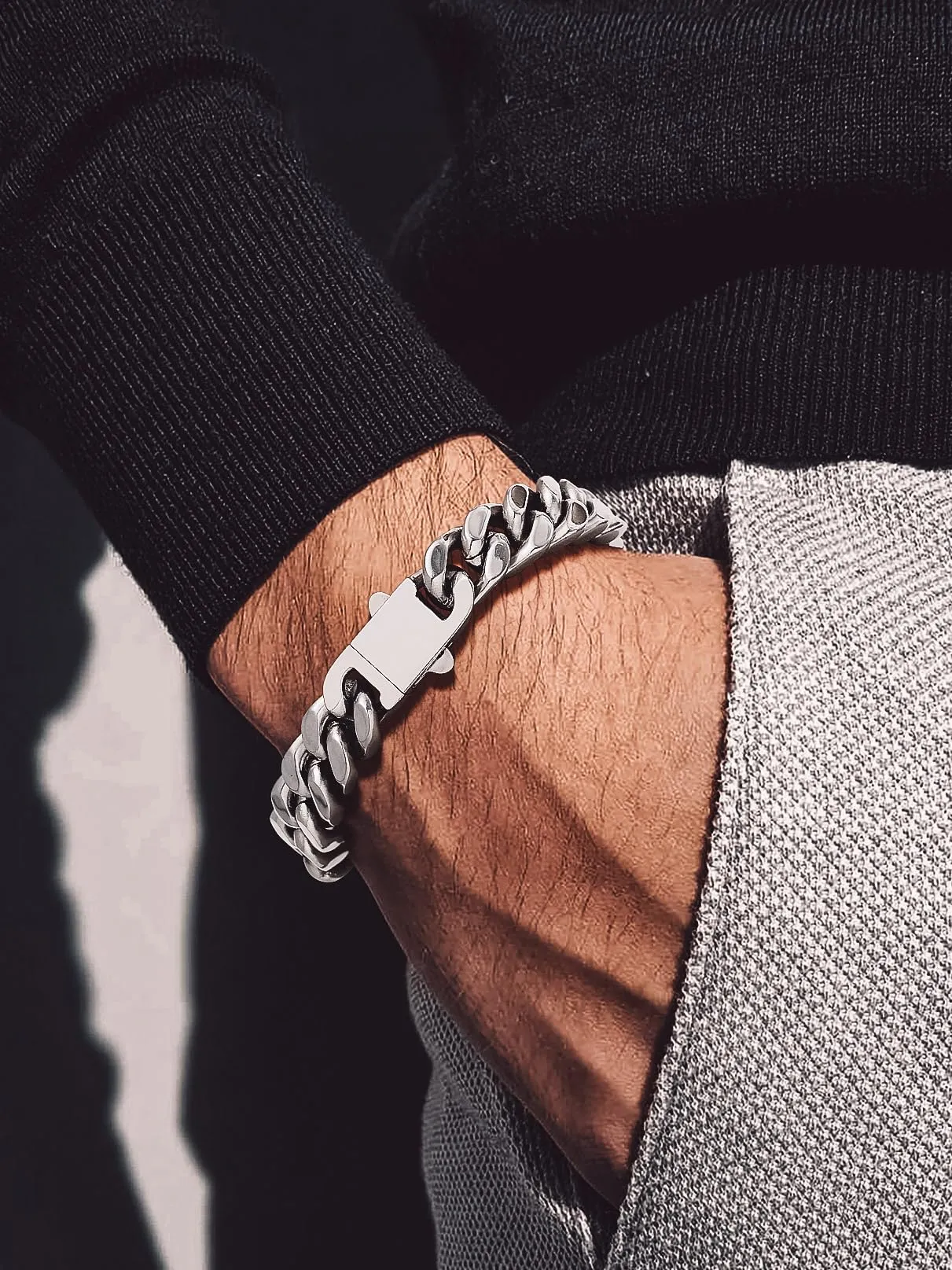 Bandmax Bracciale a Catena Cubana in Acciaio Inossidabile, 12mm x 21cm - immagine 2