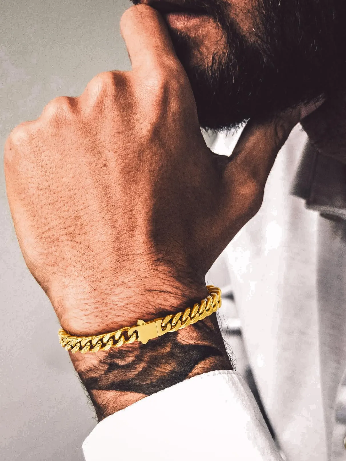 Bandmax Bracciale a Catena Cubana in Acciaio Inossidabile Placcato Oro 18K, 7mm x 19cm - immagine 2