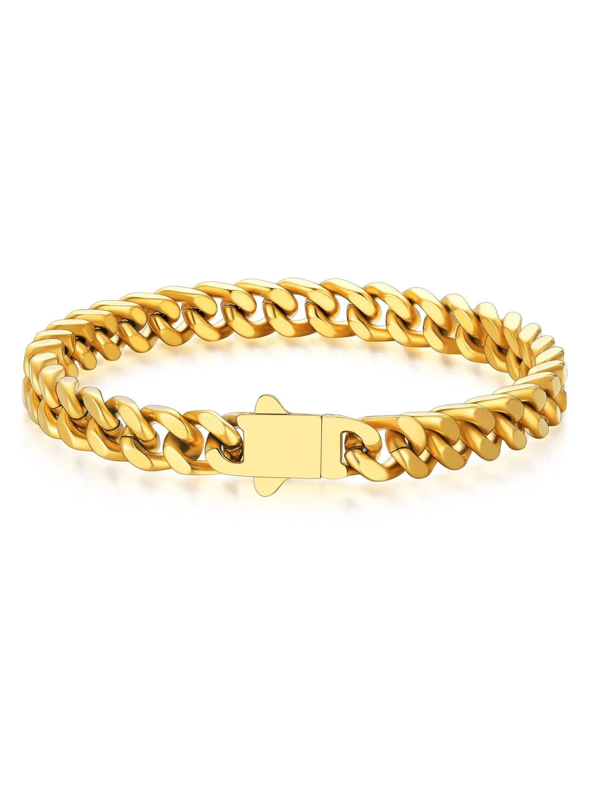 Bandmax Bracciale a Catena Cubana in Acciaio Inossidabile Placcato Oro 18K, 7 mm x 21 cm - immagine 1