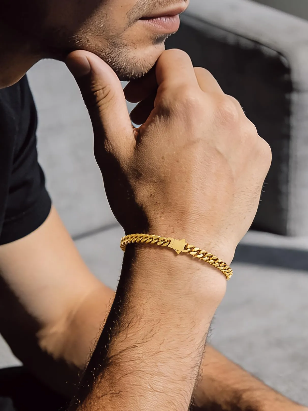 Bandmax Bracciale a Catena Cubana in Acciaio Inossidabile Placcato Oro 18K, 5mm x 21cm - immagine 2