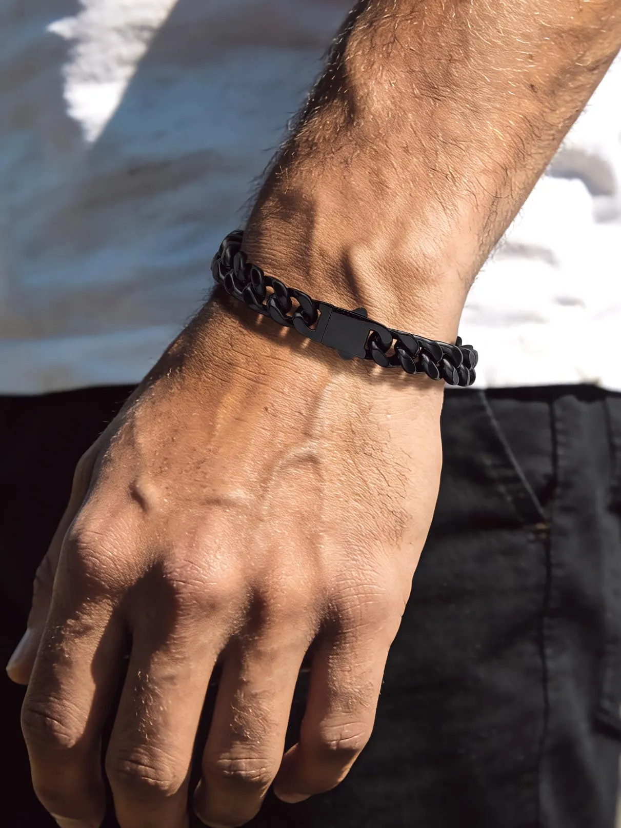 Bandmax Bracciale a Catena Cubana in Acciaio Inossidabile Placcato Nero, 9 mm x 19 cm - immagine 2