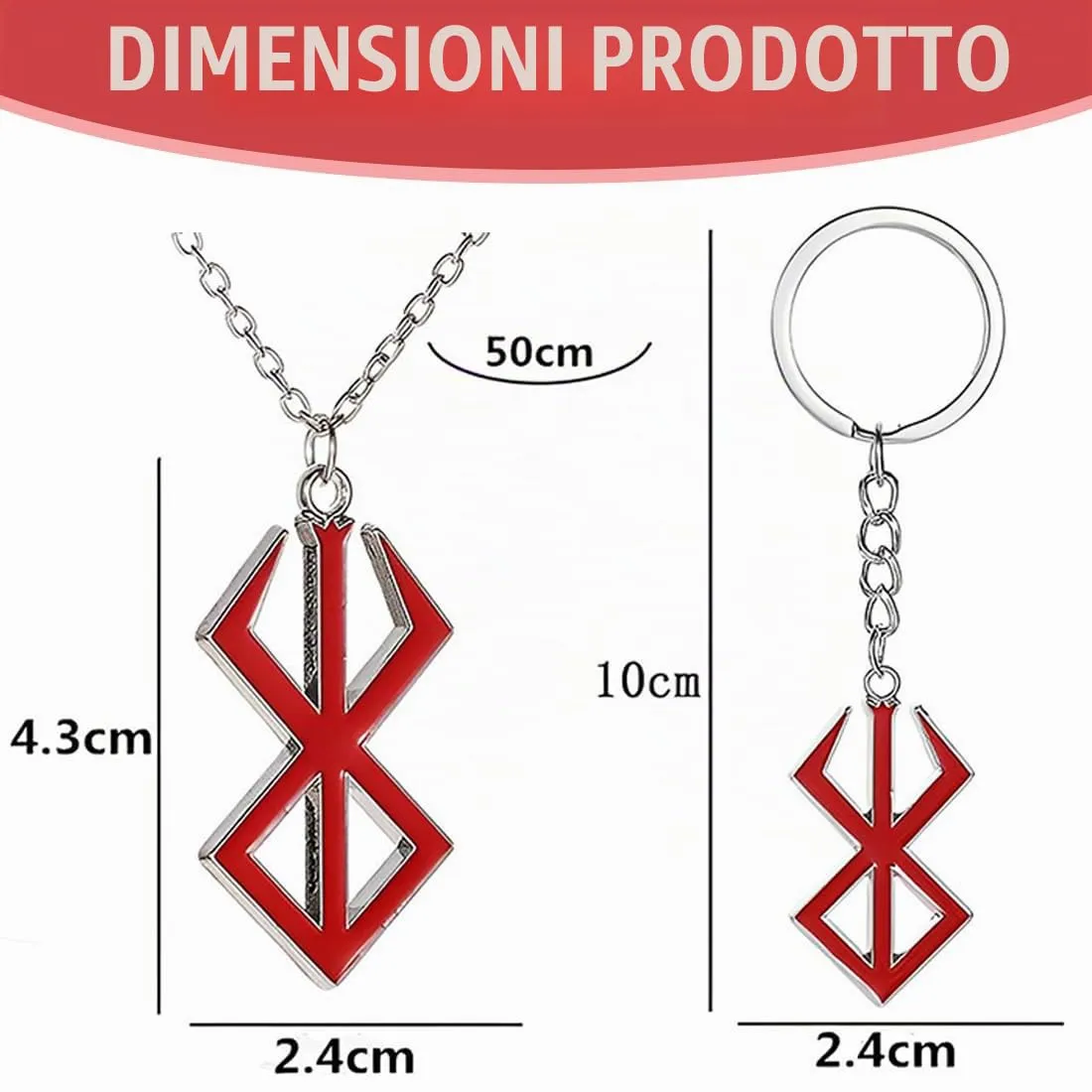 XUZOPIM Berserk Symbol Necklace and Keychain Set, Rosso - immagine 2