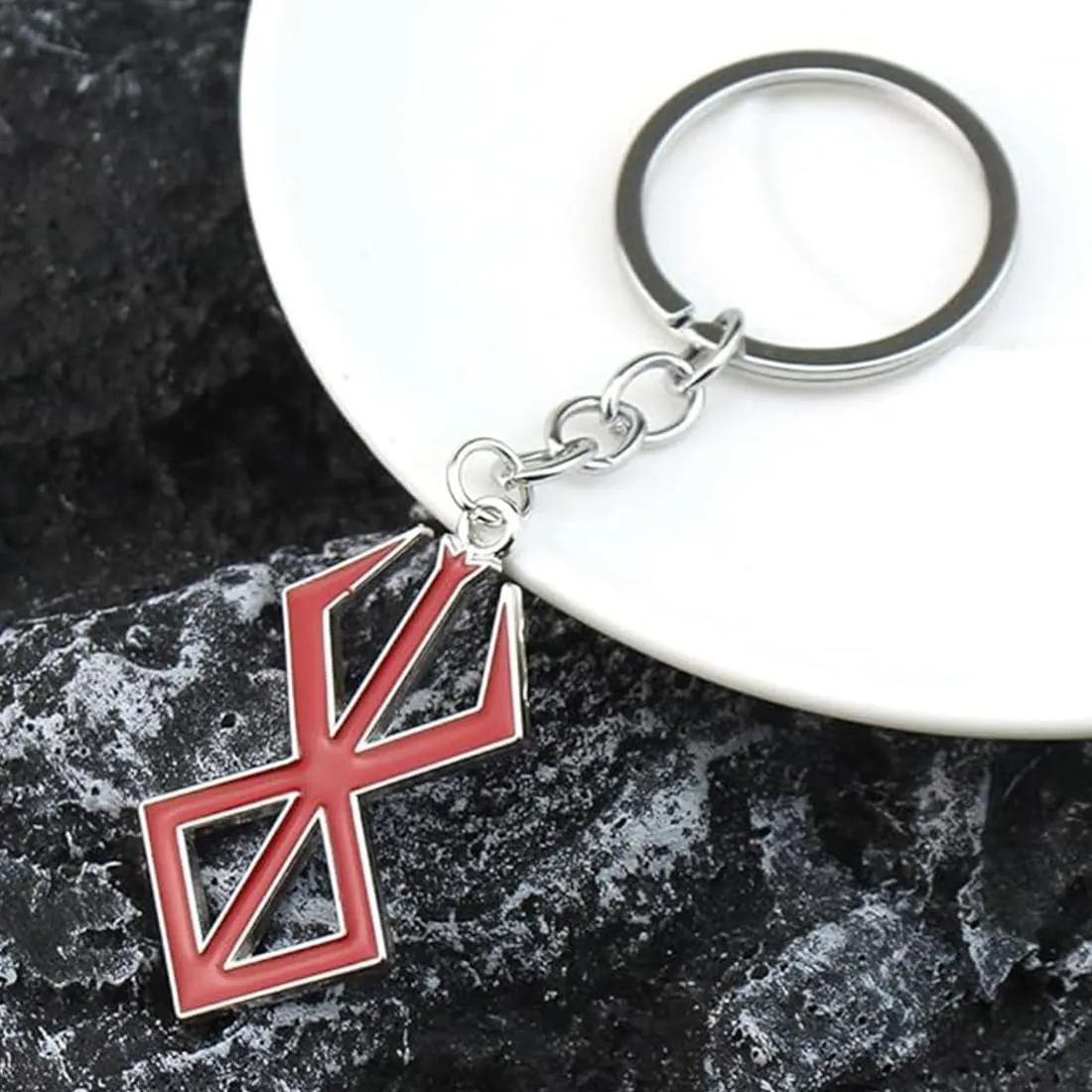 XUZOPIM Berserk Symbol Necklace and Keychain Set, Rosso - immagine 6