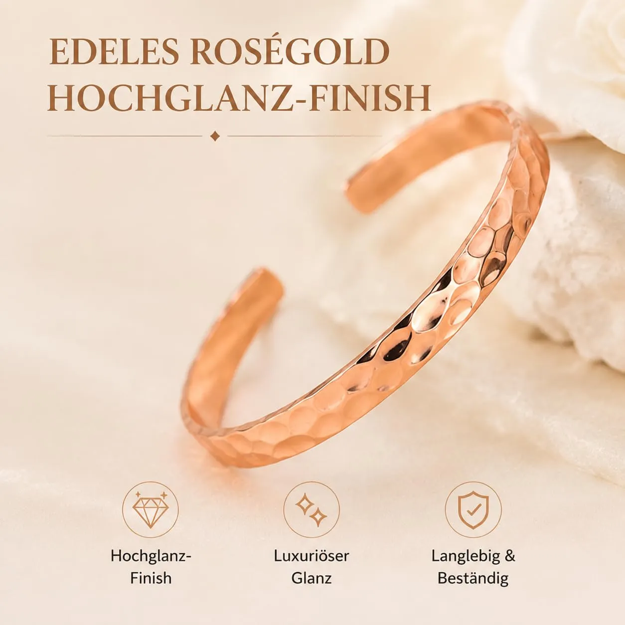 BioMag Bracciale in rame massiccio regolabile per donna, finitura liscia, colore oro rosa - immagine 5