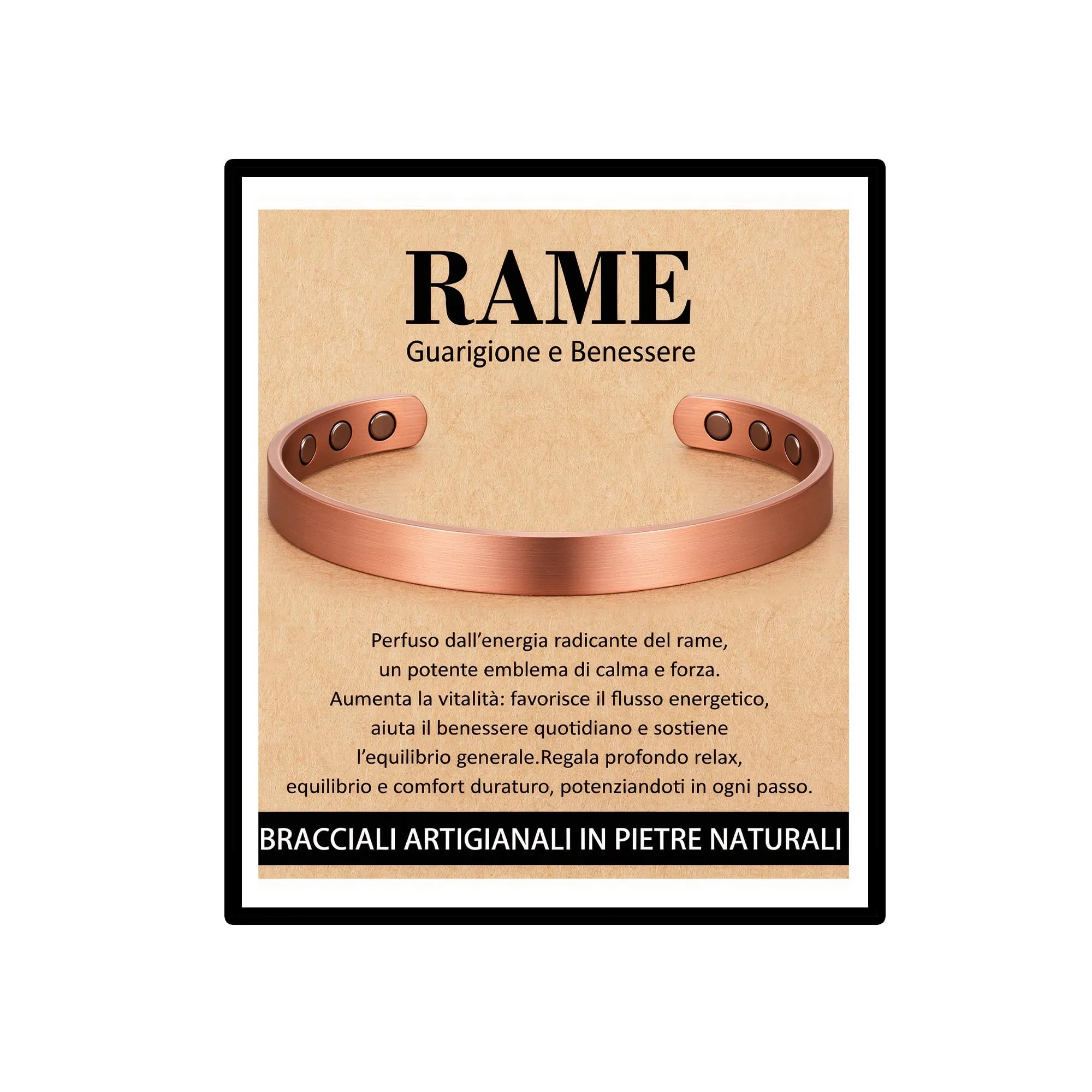 Rajputana Bracciale in Rame Puro Magnetico Rigido Regolabile per Uomo - immagine 1