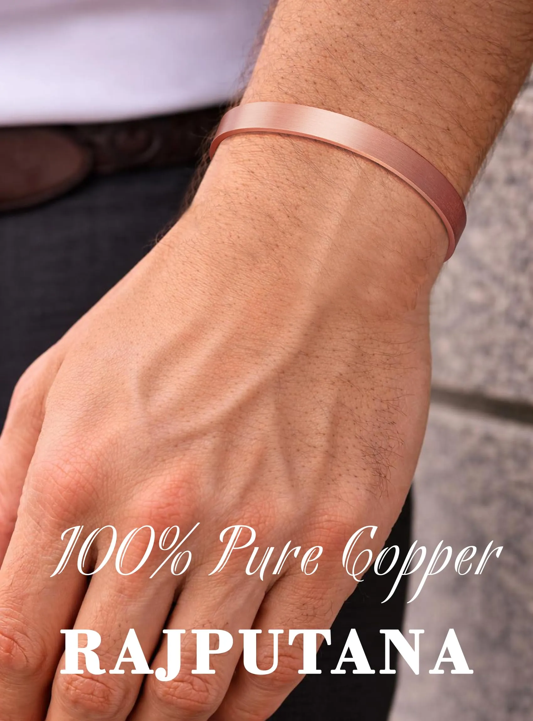 Rajputana Bracciale in Rame Puro Magnetico Rigido Regolabile per Uomo - immagine 2