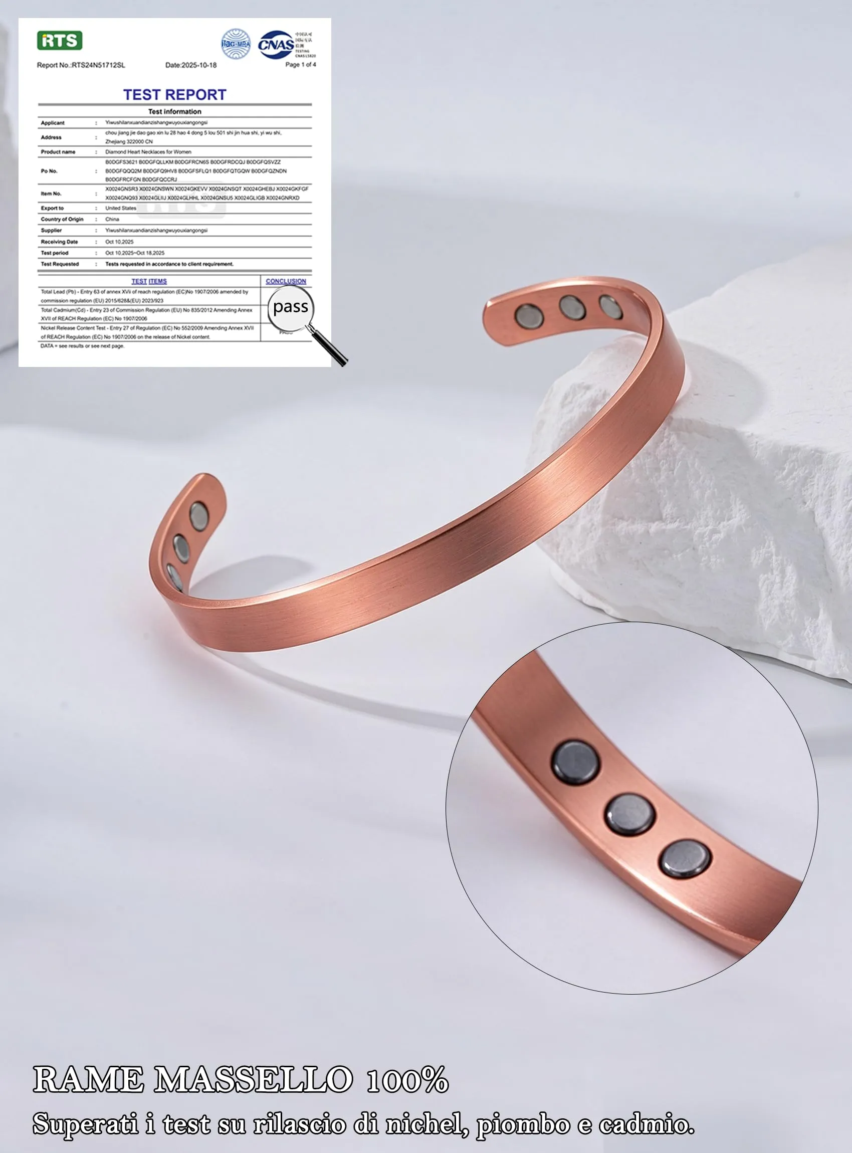 Rajputana Bracciale in Rame Puro Magnetico Rigido Regolabile per Uomo - immagine 5