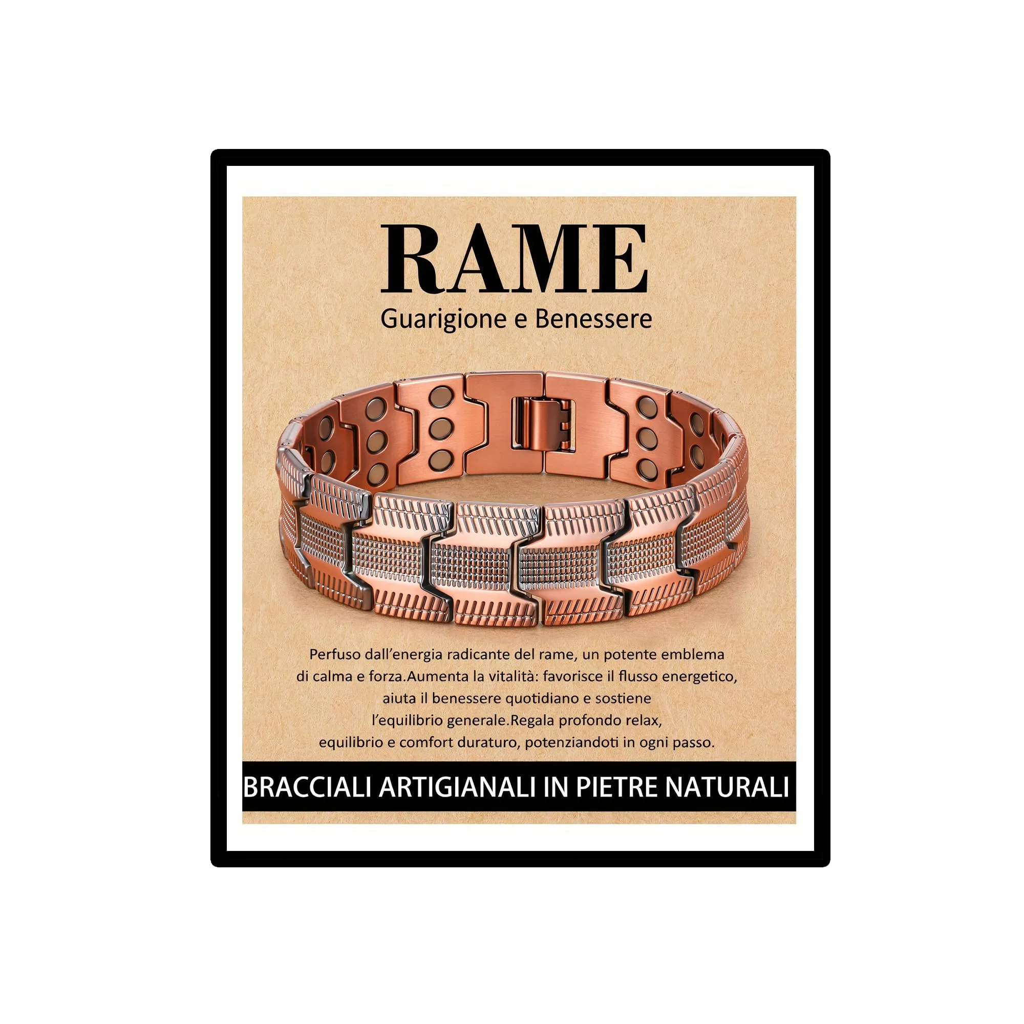 Rajputana Bracciale in Rame Puro Magnetico Regolabile per Uomo e Donna - immagine 1
