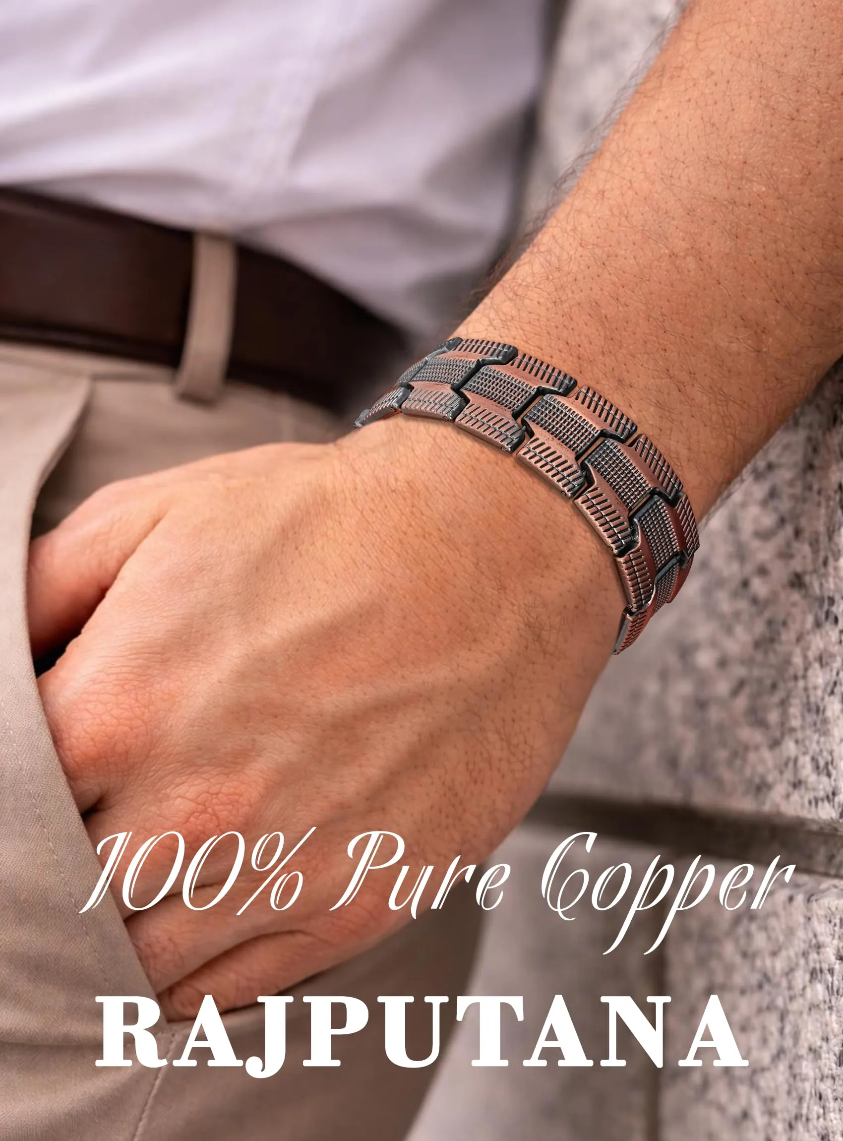 Rajputana Bracciale in Rame Puro Magnetico Regolabile per Uomo e Donna - immagine 2