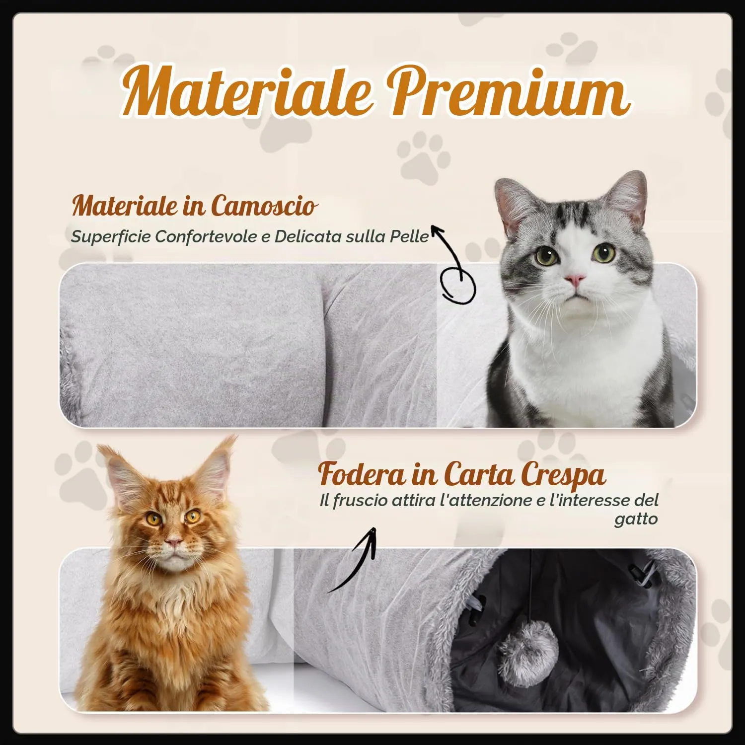 Nobleza Tunnel per Gatti a 3 Vie con Foro e Palla Sospesa, Pieghevole, 80 x 30 cm, Grigio - immagine 4