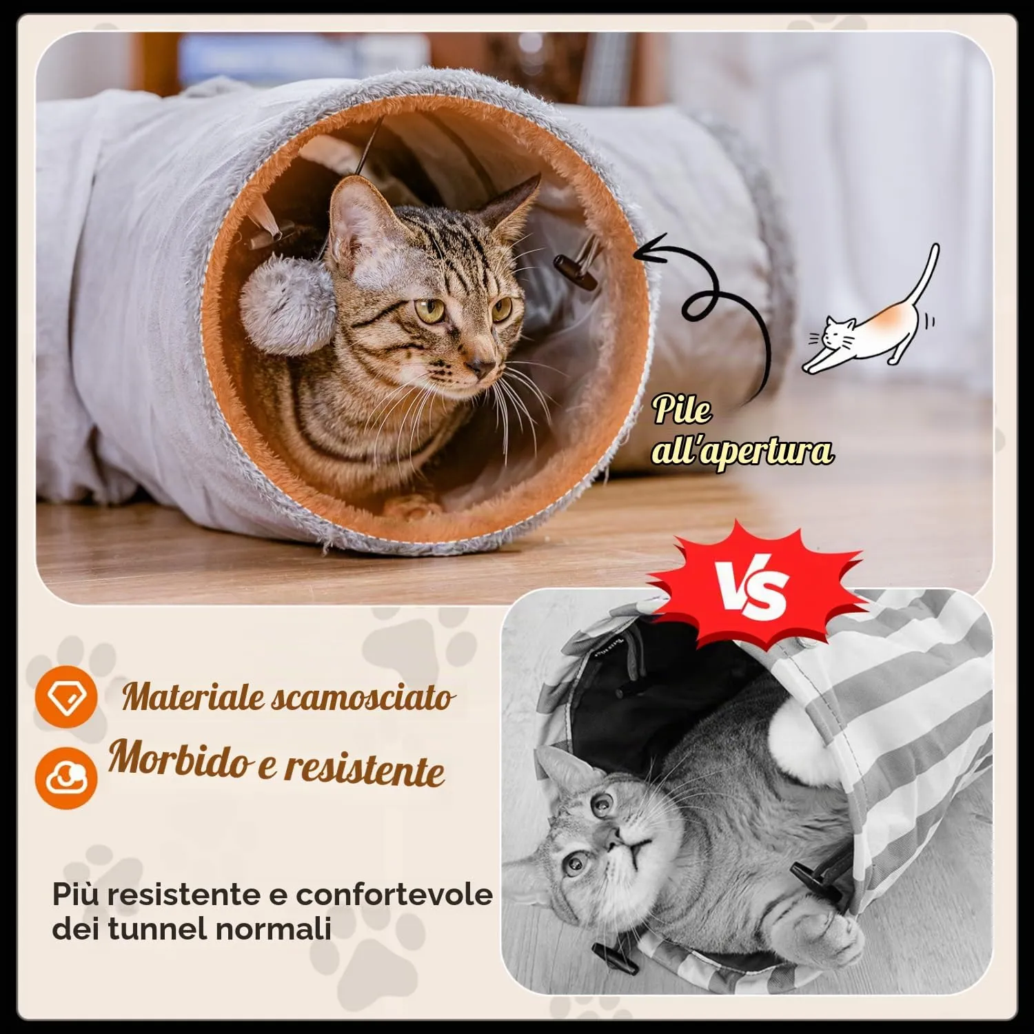 Nobleza Tunnel per Gatti a 3 Vie con Foro e Palla Sospesa, Pieghevole, 80 x 30 cm, Grigio - immagine 6
