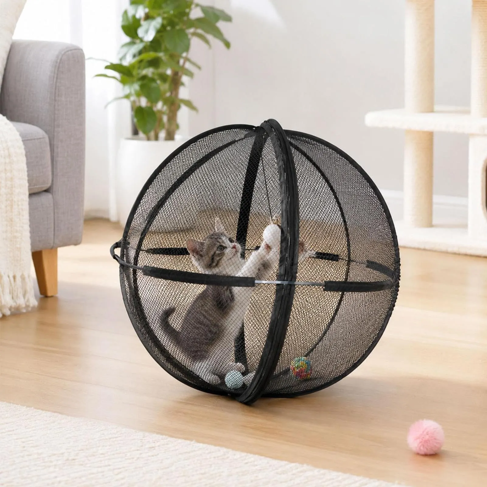 Generic Box Indoor per Gatti con Mesh Traspirante e Palla Roller Toy, 68,6 cm - immagine 3