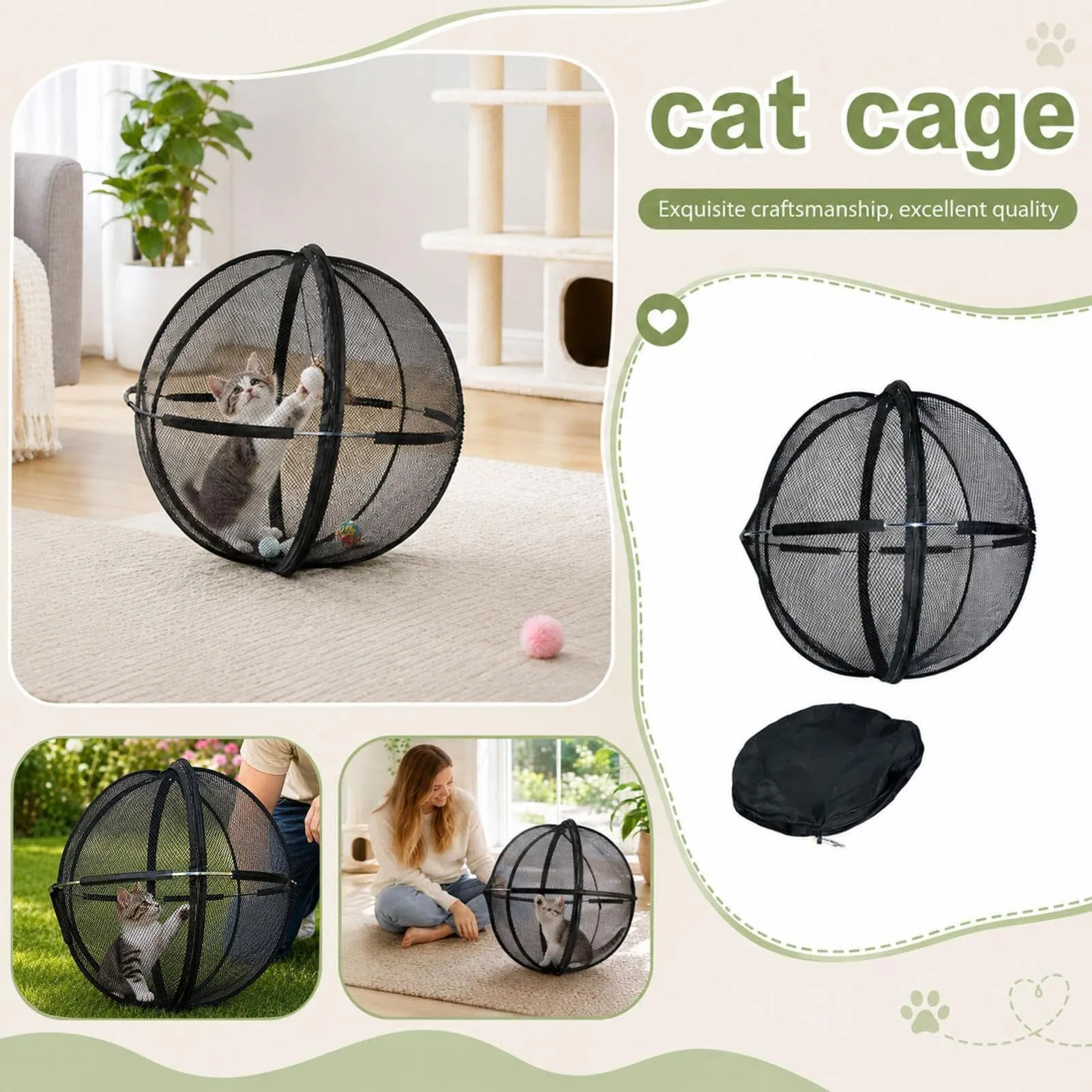 Generic Box Indoor per Gatti con Mesh Traspirante e Palla Roller Toy, 68,6 cm - immagine 5