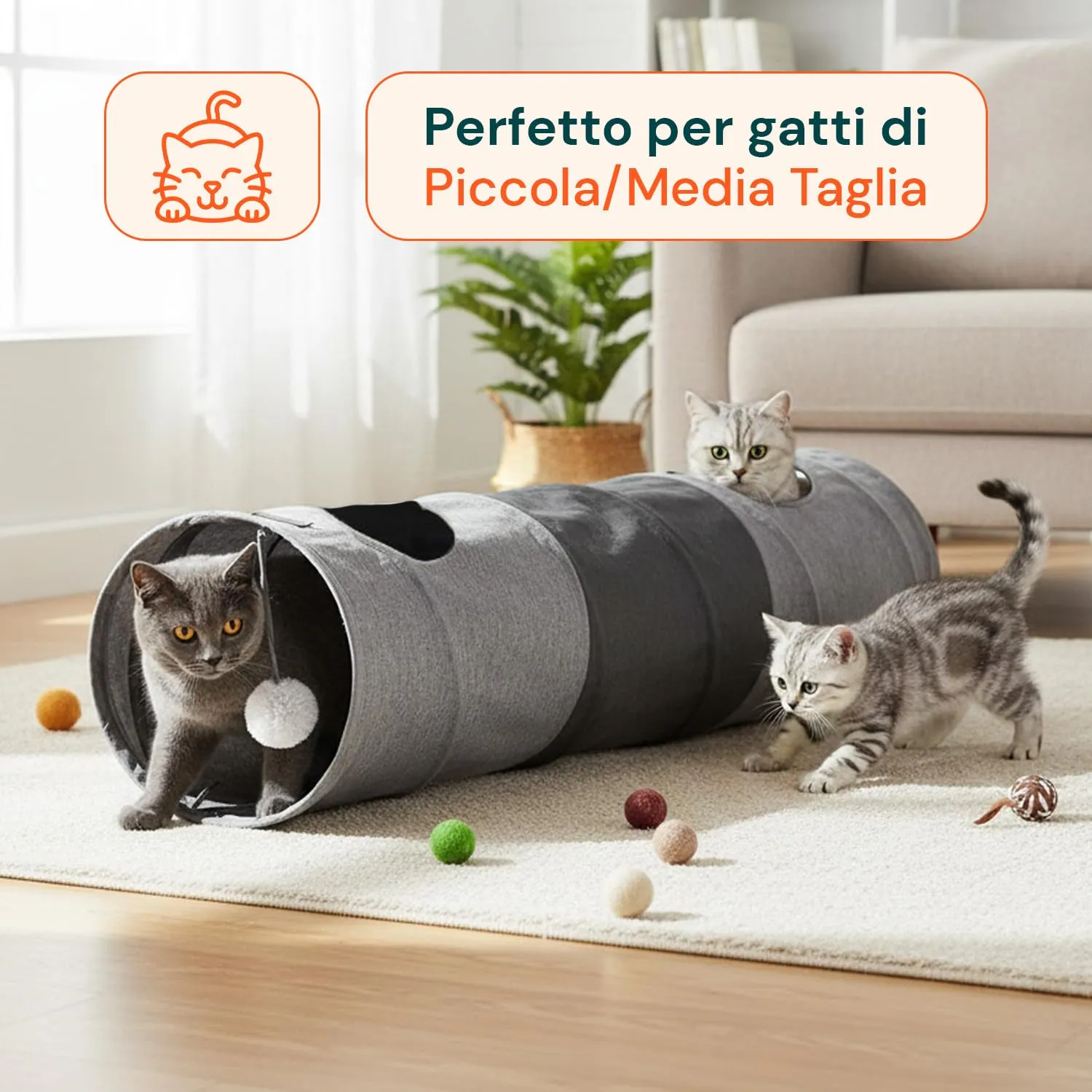 Avilia Tunnel per Gatti con Pallina, 30x130 cm - immagine 8