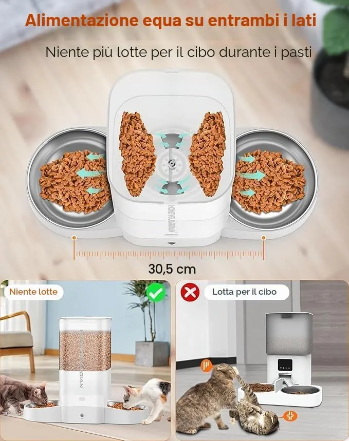 HoneyGuardian 5L Distributore Automatico Cibo Gatti e Cani, WiFi 2.4G/5G, Programmabile 6 Pasti al Giorno, Registrazione Vocale 10s, Doppia Alimentazione, Bianco - immagine 3