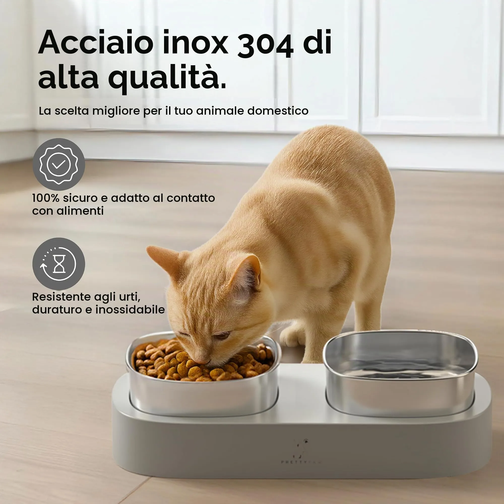 Pretty Paw Ciotole per Gatti Rialzate in Acciaio Inox, Grigio - immagine 2