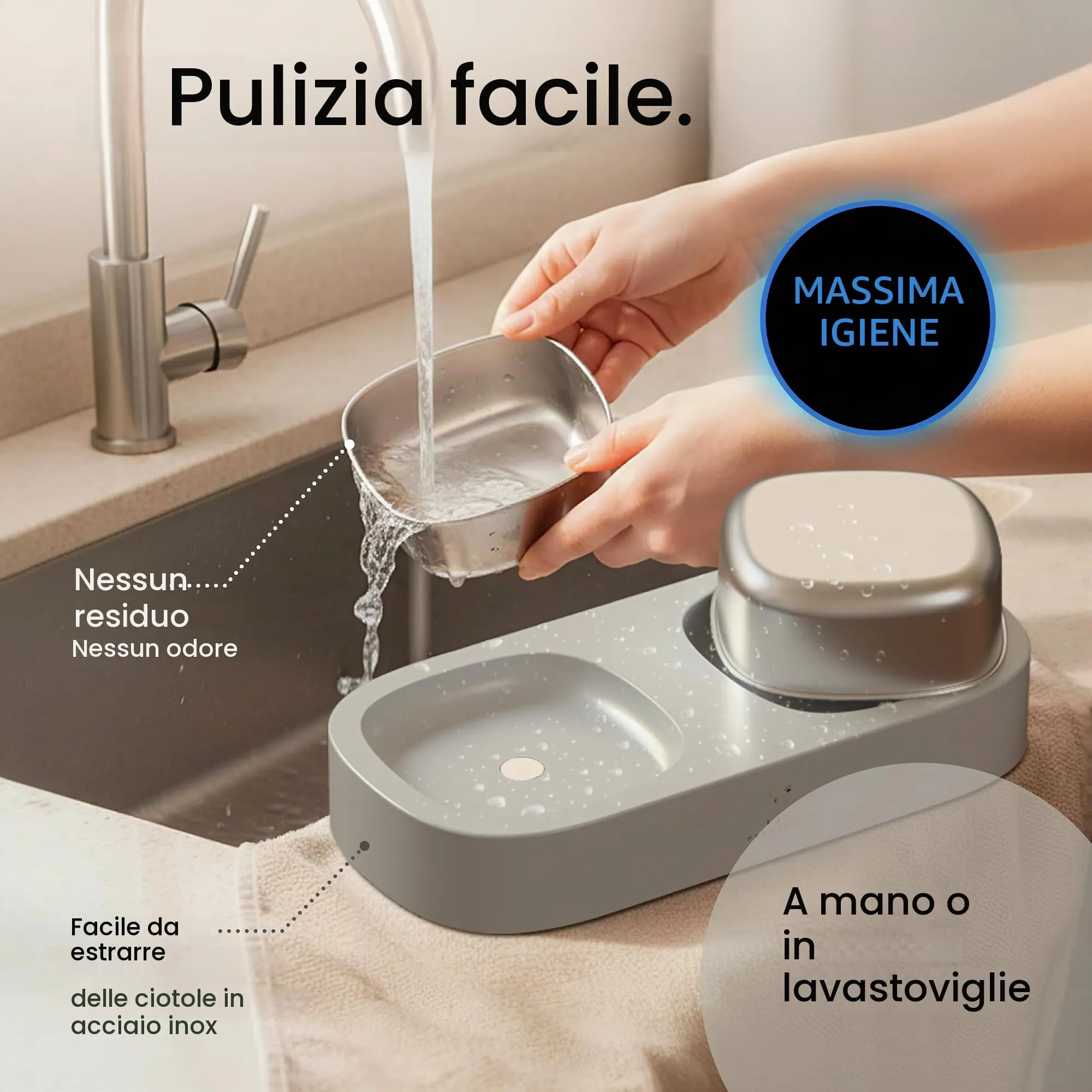 Pretty Paw Ciotole per Gatti Rialzate in Acciaio Inox, Grigio - immagine 3