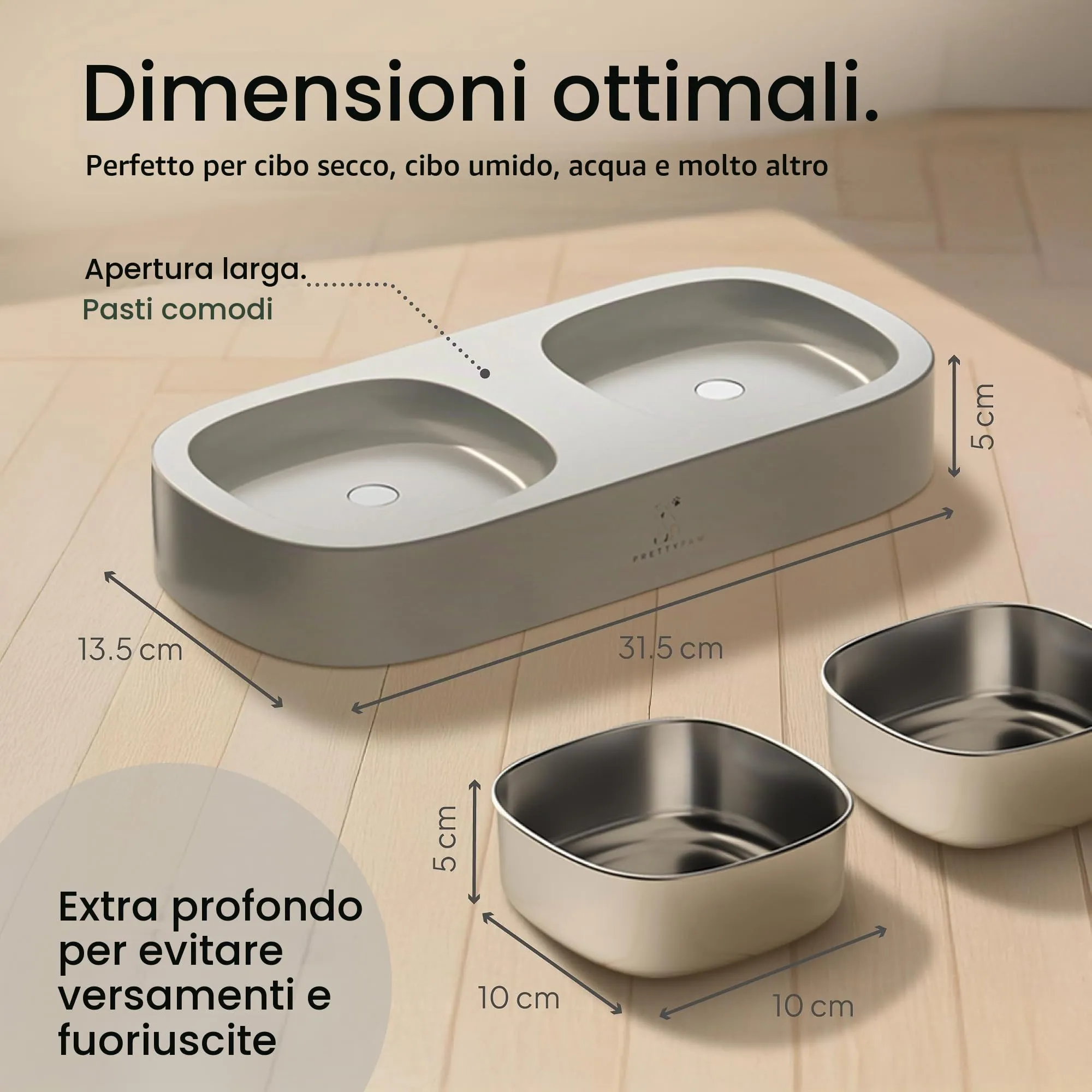Pretty Paw Ciotole per Gatti Rialzate in Acciaio Inox, Grigio - immagine 6