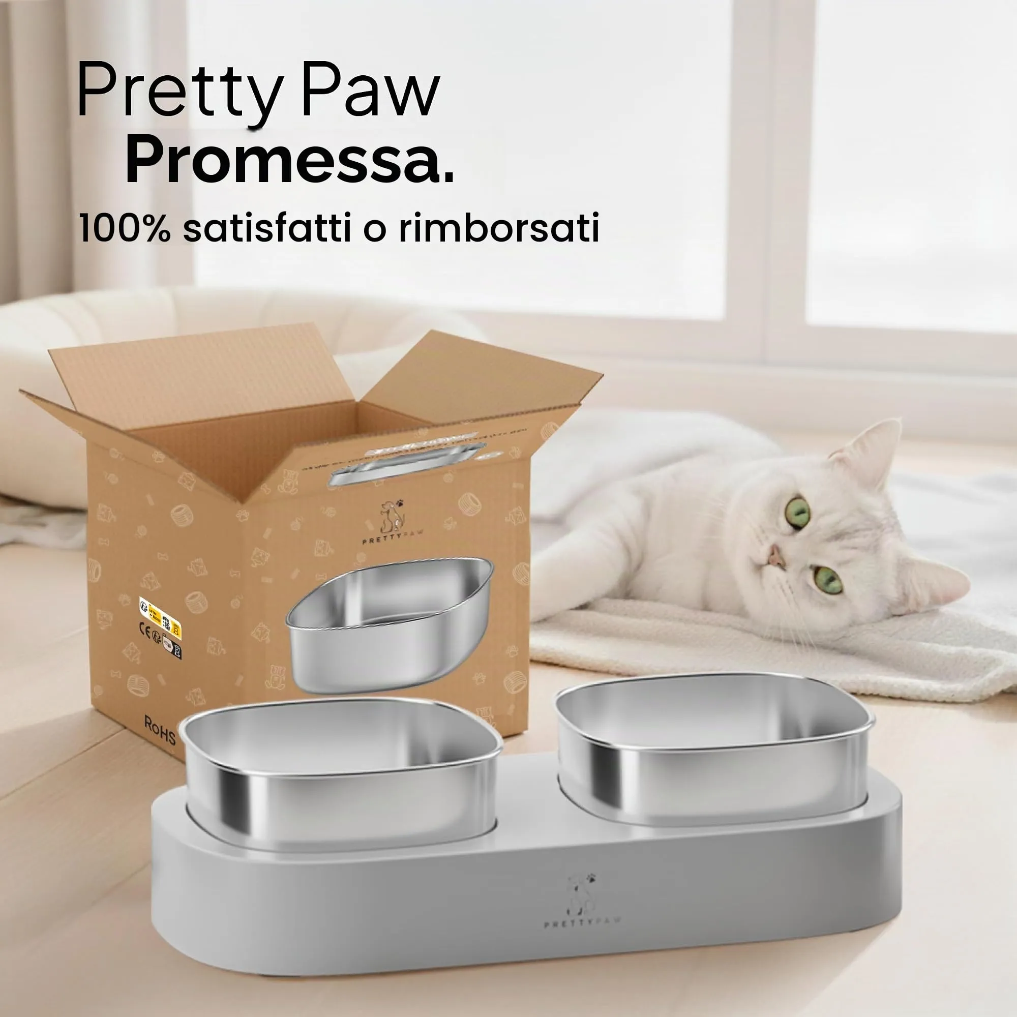 Pretty Paw Ciotole per Gatti Rialzate in Acciaio Inox, Grigio - immagine 7