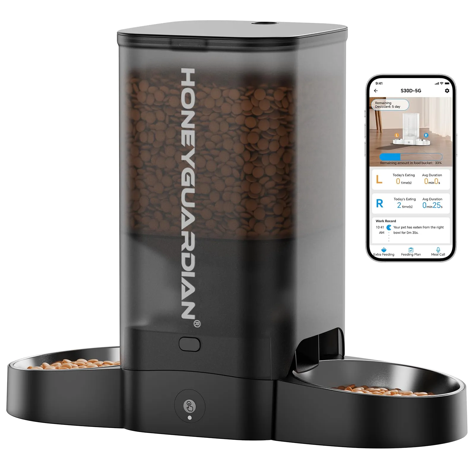 HoneyGuaridan Distributore Automatico Cibo Gatti Doppia 5L con WiFi 2.4G/5G - immagine 1