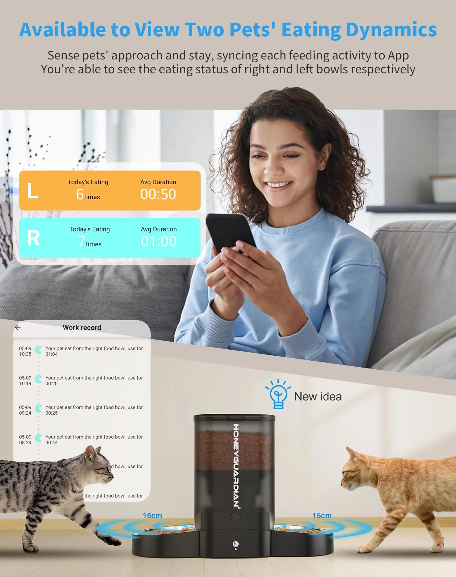 HoneyGuaridan Distributore Automatico Cibo Gatti Doppia 5L con WiFi 2.4G/5G - immagine 2